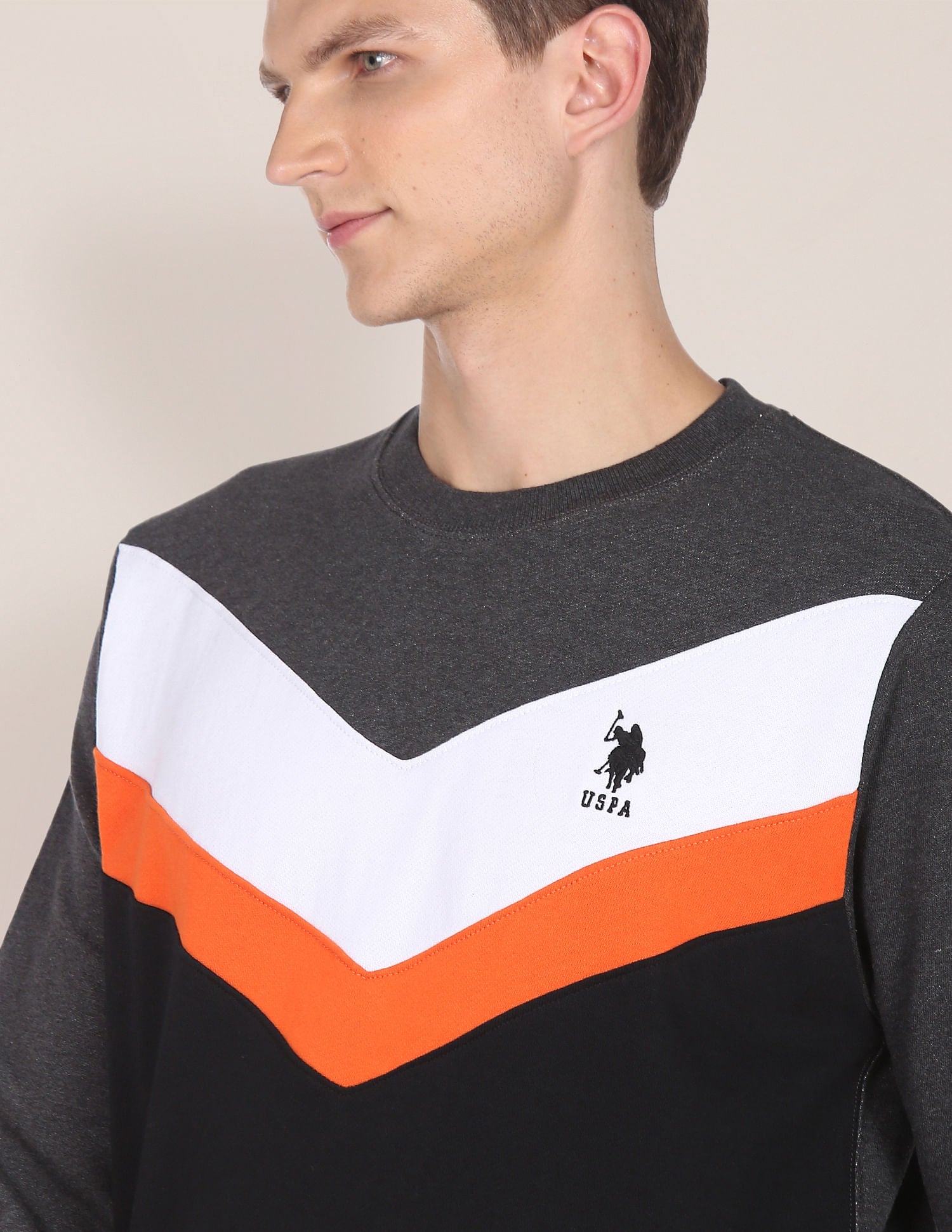 Crew Neck Colour Block Sweatshirt Grey and Black - U.S. POLO ASSN. | Large