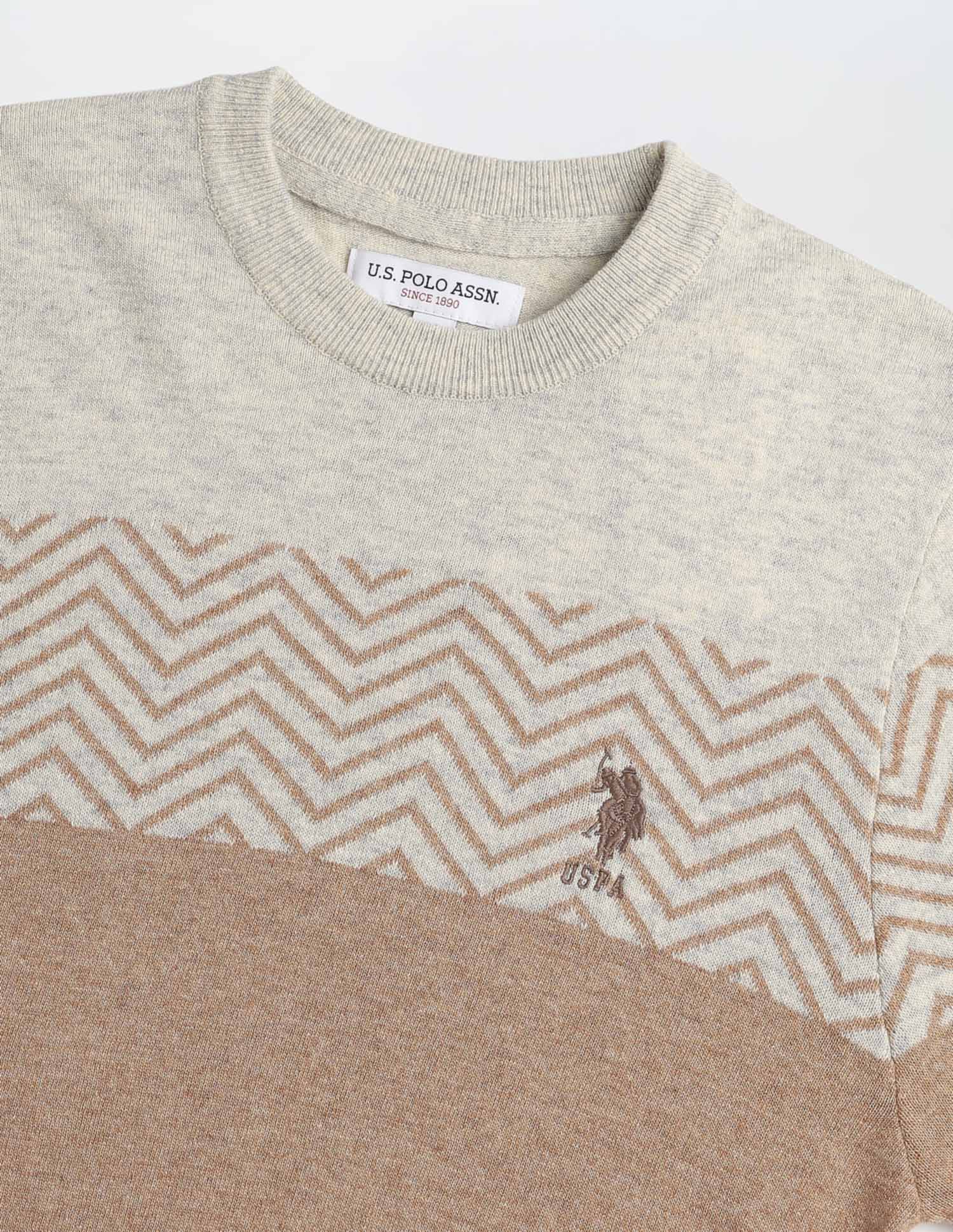 Chevron Patterned Knit Sweater Light Brown - U.S. POLO ASSN. | Large