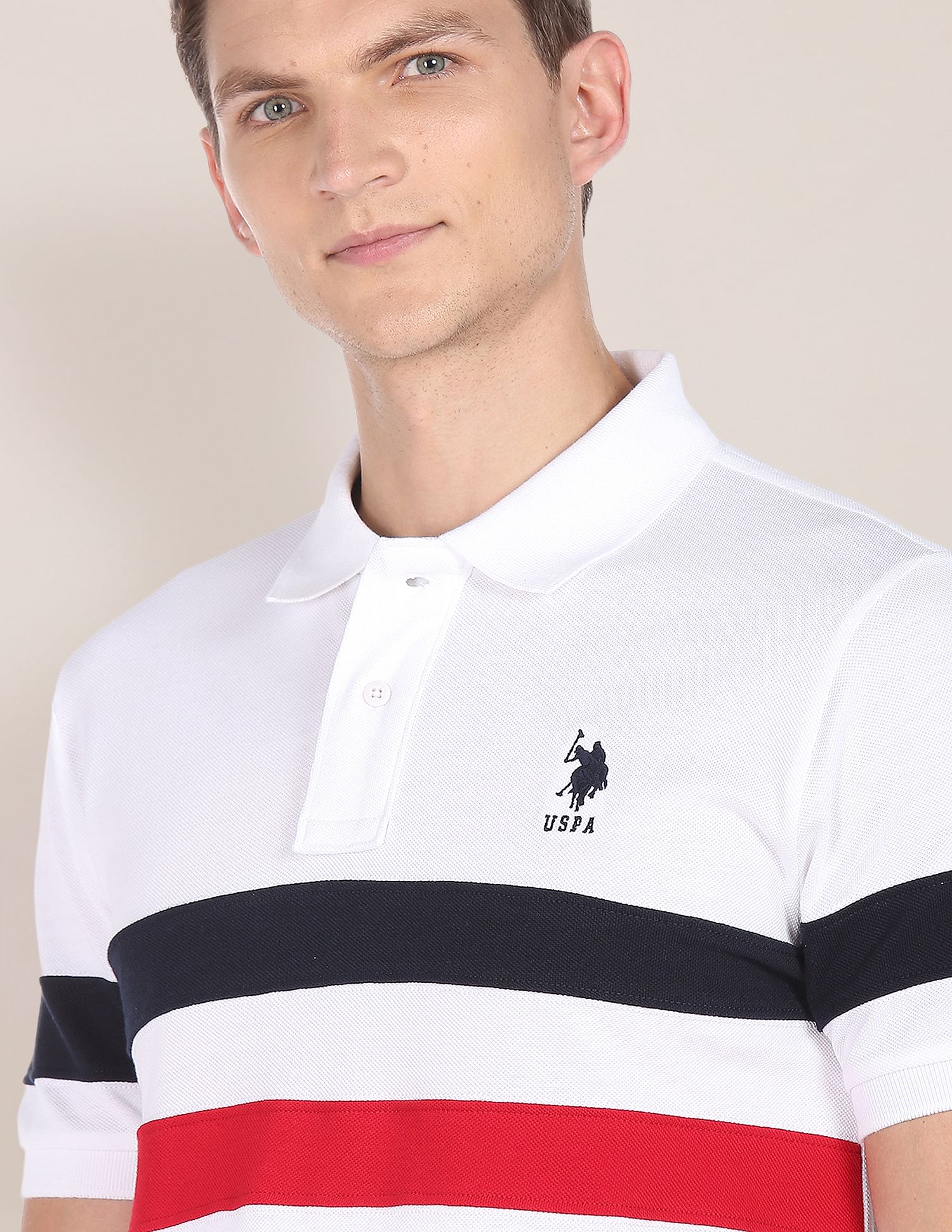 Colour Block Cotton Polo Shirt White - U.S. POLO ASSN. | Large
