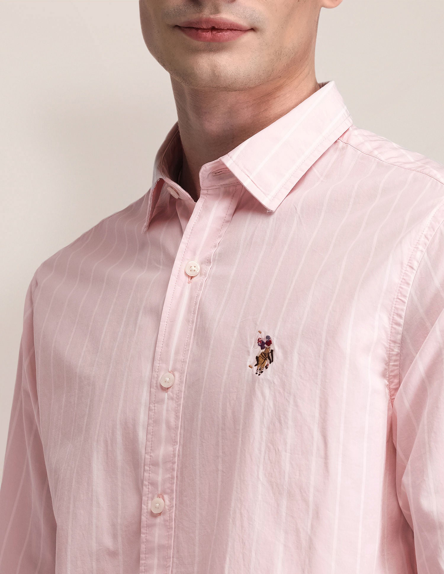 Vertical Striped Pure Cotton Shirt Pink - U.S. POLO ASSN. | Large