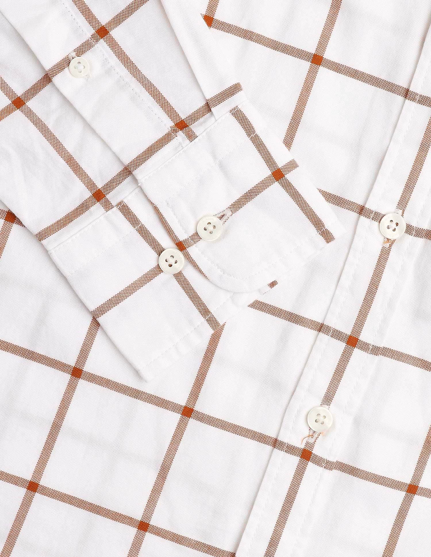Pure Cotton Windowpane Checked Shirt Orange - U.S. Polo Assn. India | Large