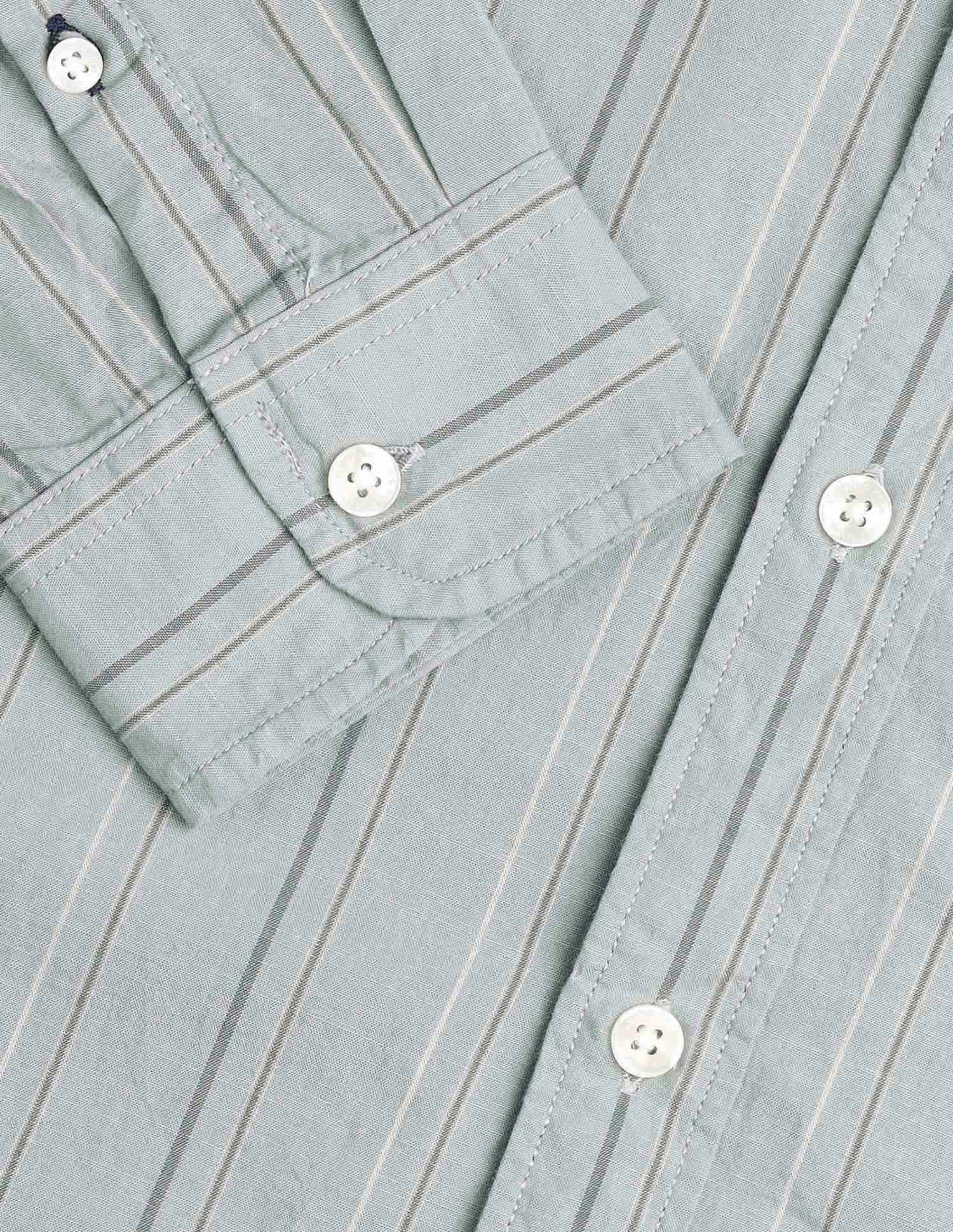 Pure Cotton Vertical Striped Mandarin Shirt Green - U.S. Polo Assn. India | Large