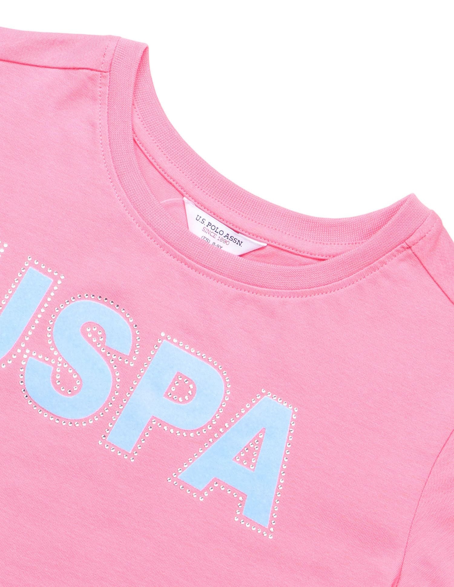 Girls Flock Print Relaxed Fit T-Shirt Pink - U.S. POLO ASSN. | Large