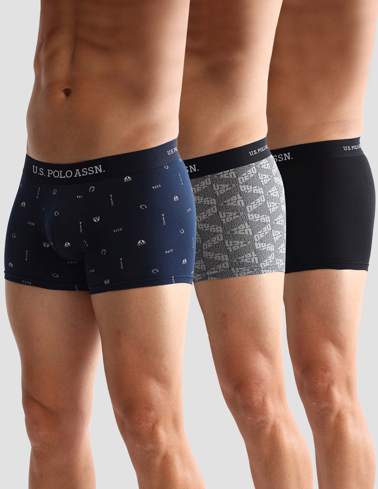 Pack Of 3 Anti-Microbial Underwear Trunks - OET14-NGN-P3 Navy, Iron Gate and Black - U.S. POLO ASSN. | Large