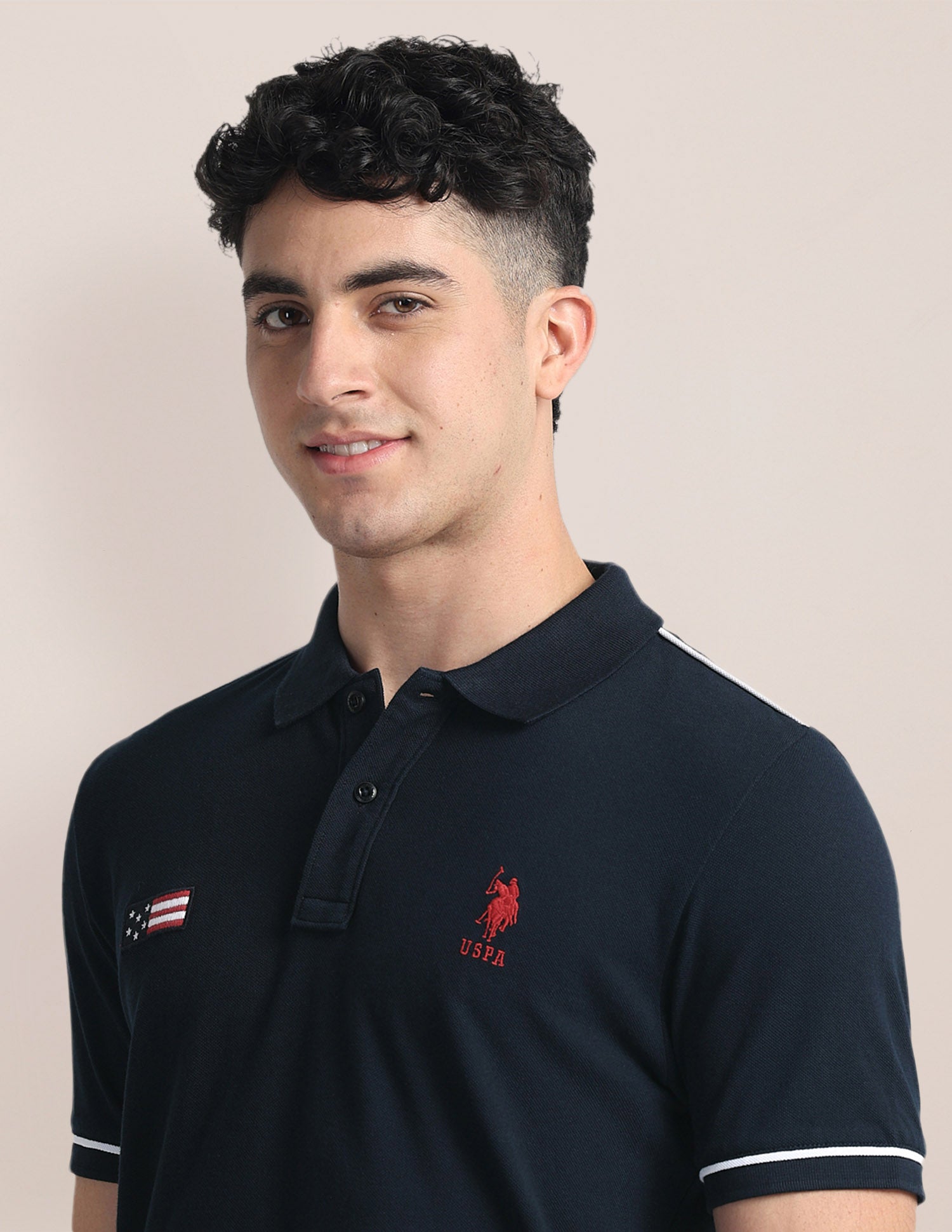 Brand Print Slim Fit Polo Shirt Navy - U.S. Polo Assn. India | Large