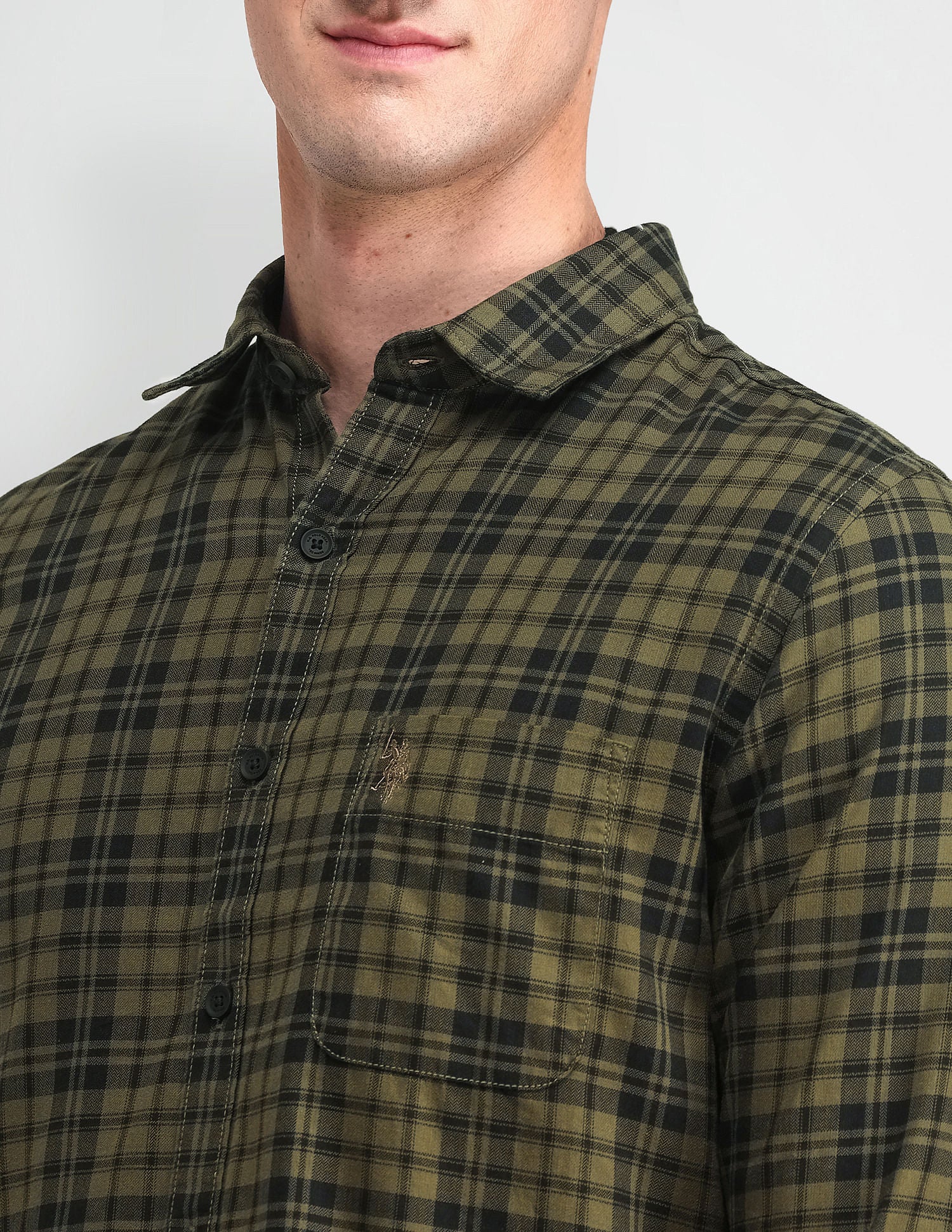 Slim Fit Herringbone Shirt Olive - U.S. Polo Assn. India | Large