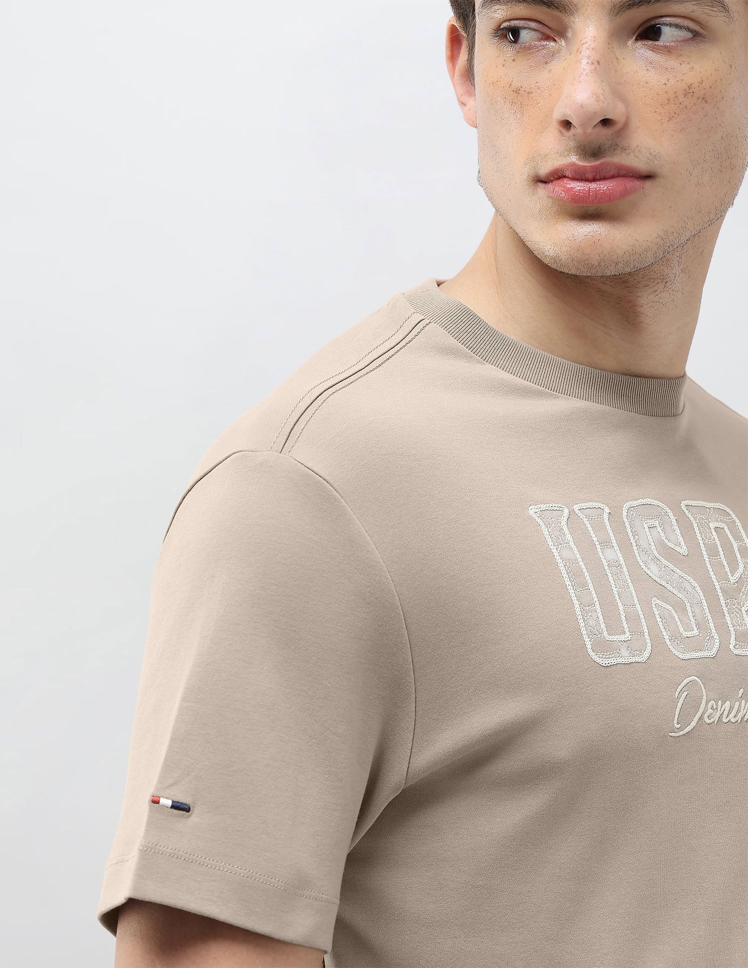 Brand Embroidered Slim Fit T-Shirt Beige - U.S. Polo Assn. India | Large