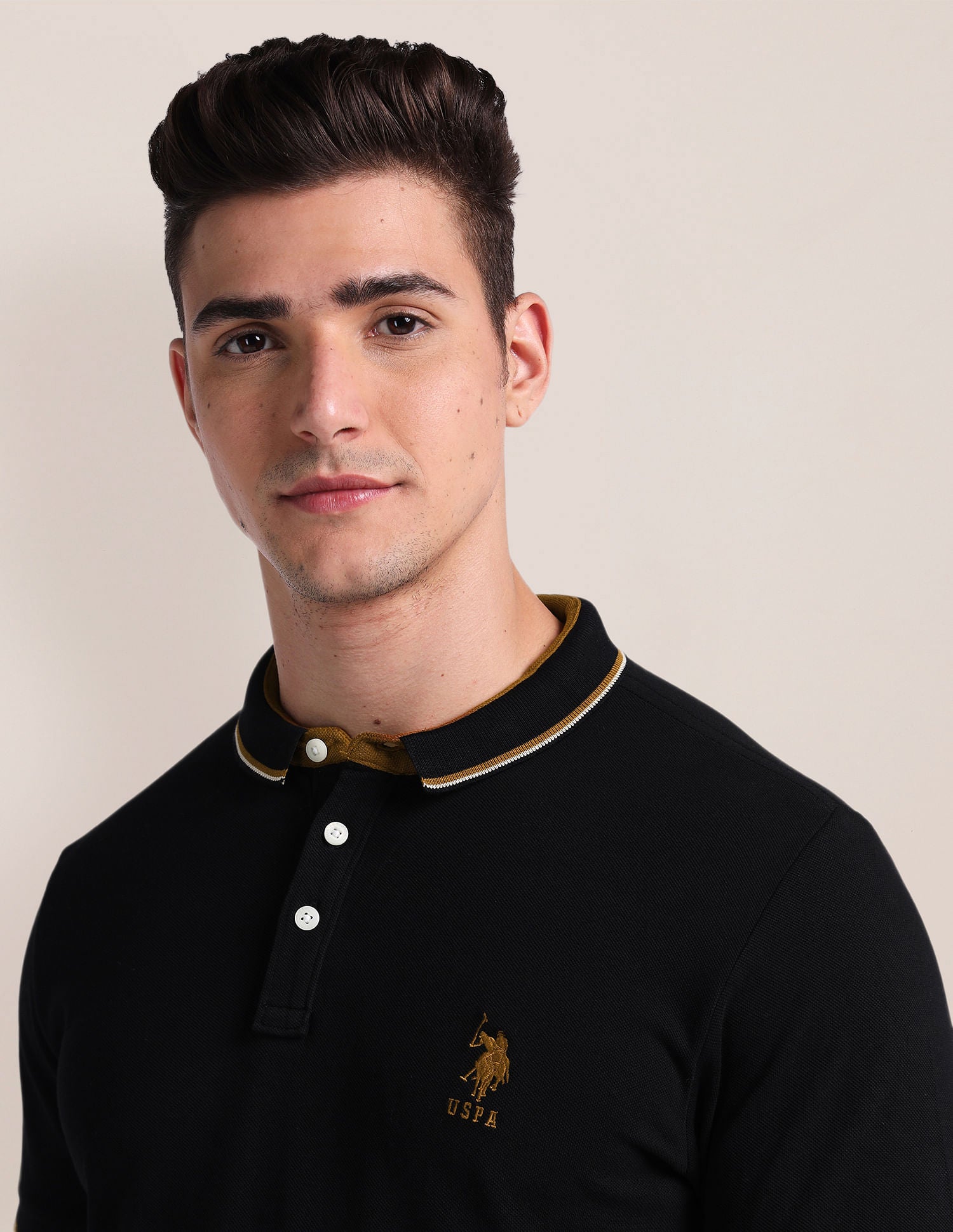 Slim Fit Solid Polo Shirt Black - U.S. Polo Assn. India | Large