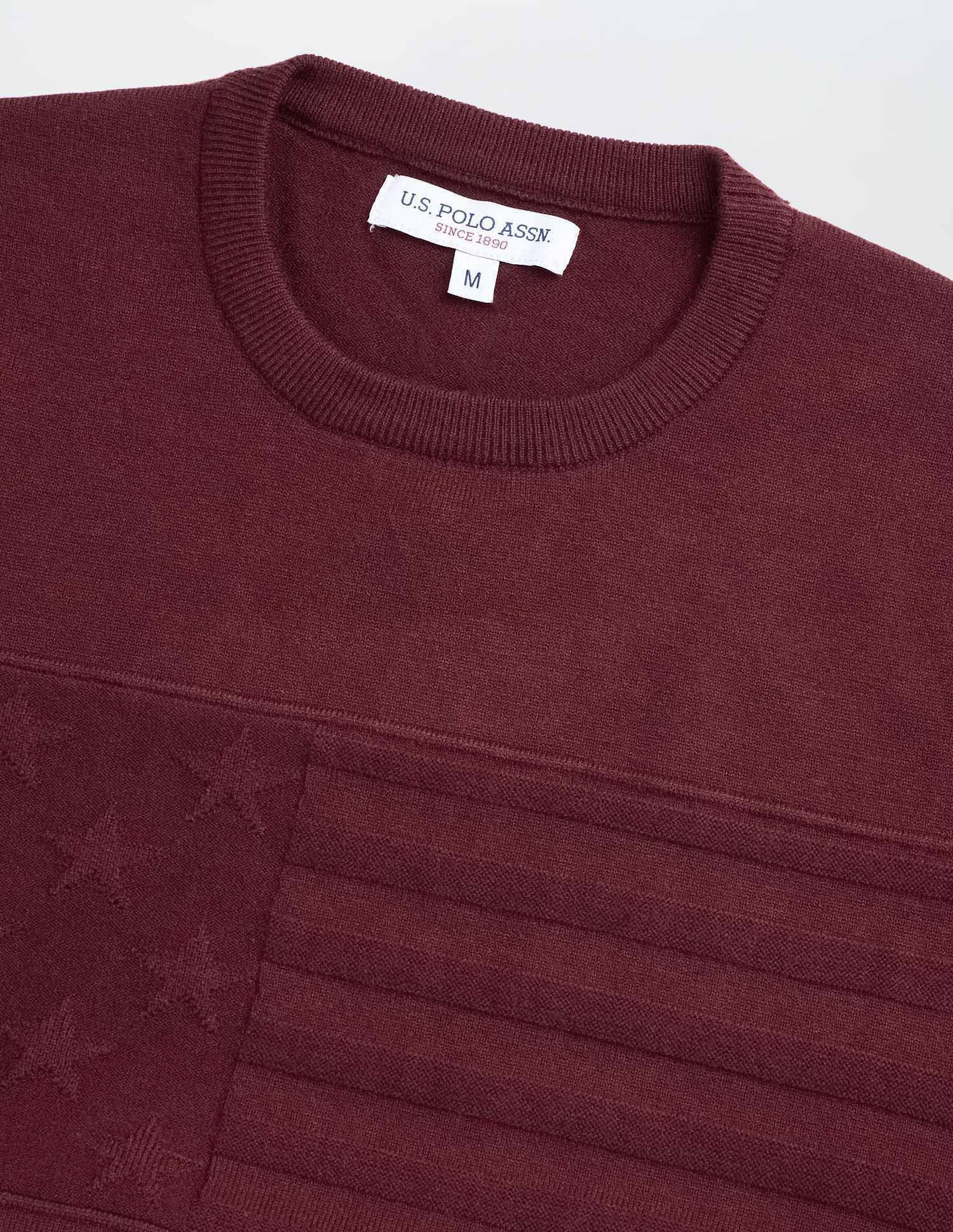 Graphic Patterned Knit Regular Fit Sweater Maroon - U.S. POLO ASSN. | Large