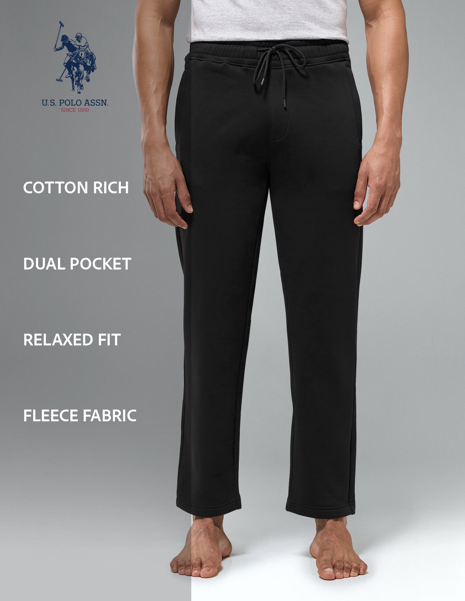 Cotton Fleece Relaxed Fit LR007 Track Pants Black - U.S. Polo Assn. India | Large
