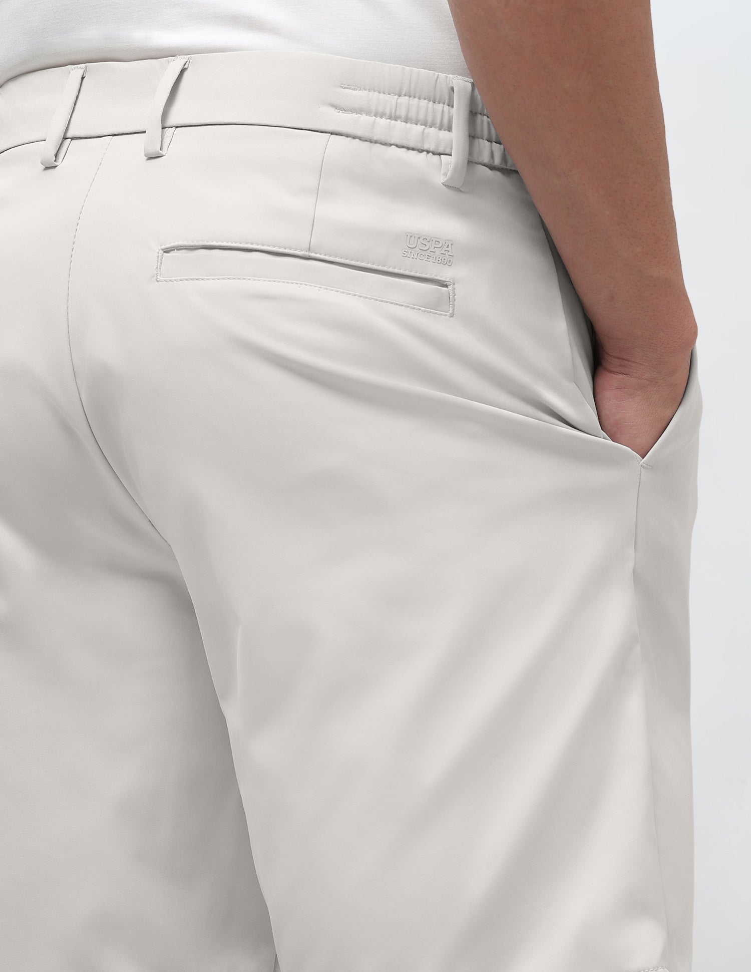 Mid Rise Solid Shorts Light Grey Melang - U.S. Polo Assn. India | Large