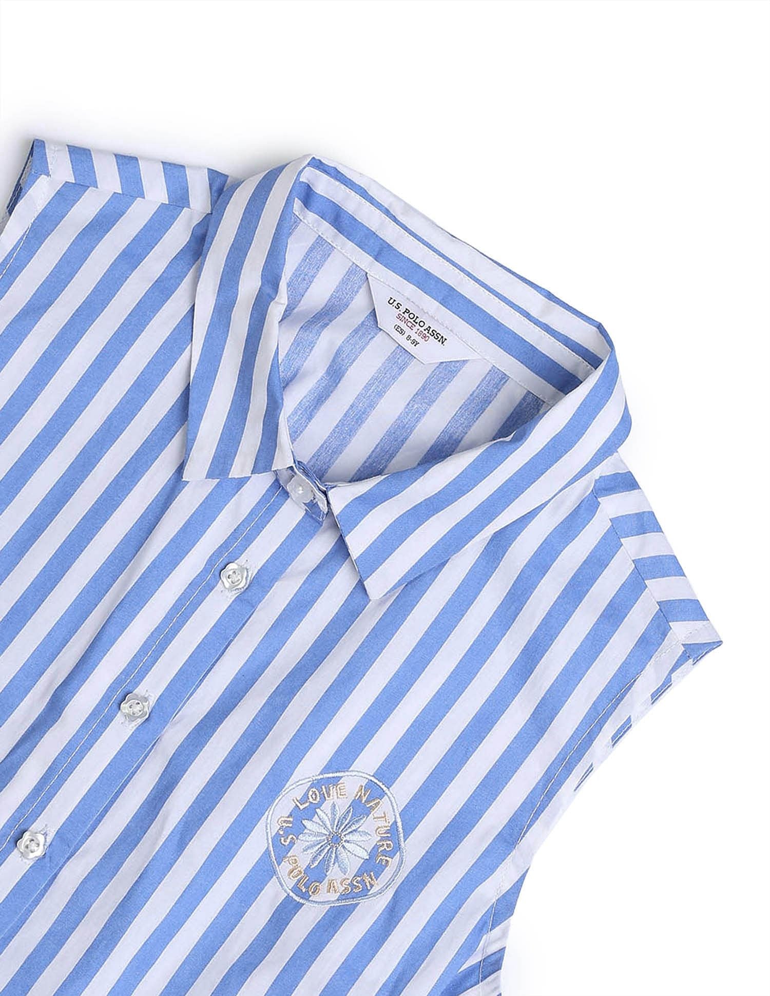 Girls Vertical Striped Fit And Flare Dress Light Blue - U.S. POLO ASSN. | Large