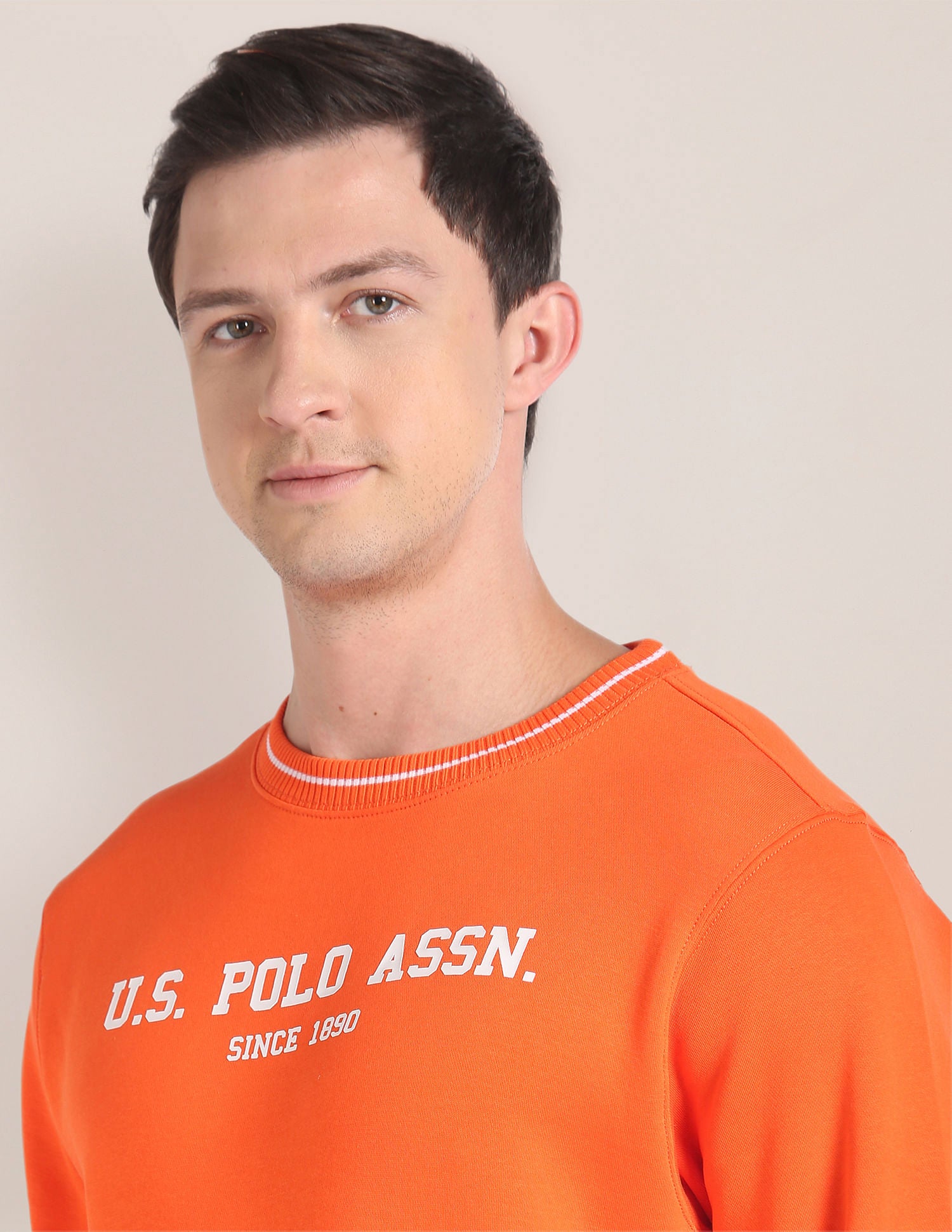 Crew Neck Brand Print Sweatshirt Orange - U.S. Polo Assn. India | Large