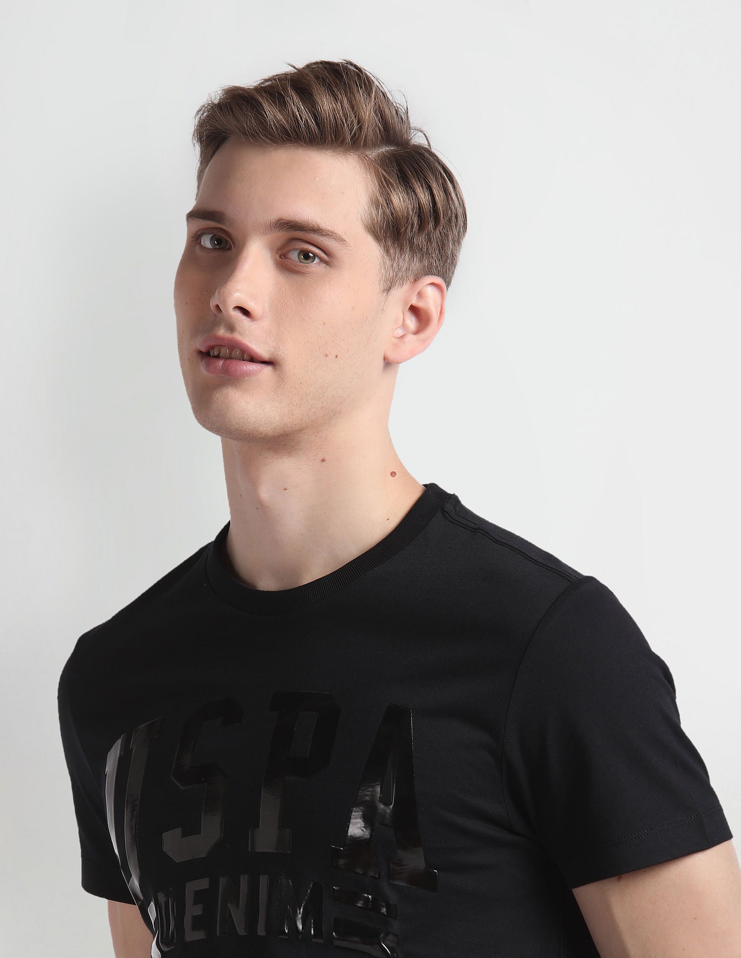 Brand Print Cotton T-Shirt Black - U.S. Polo Assn. India | Large