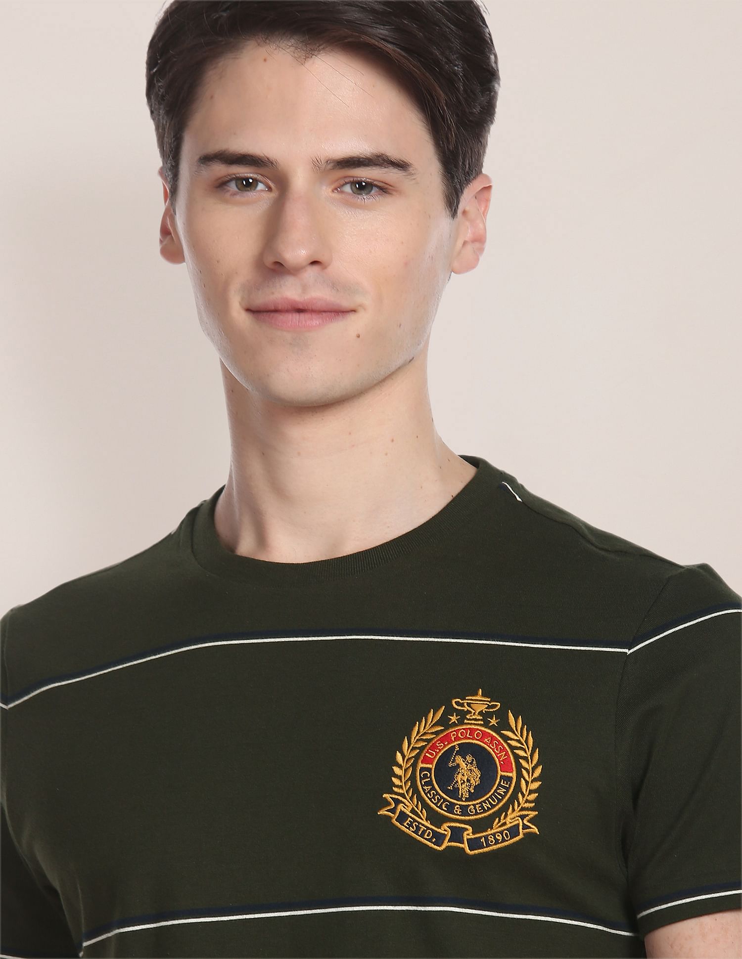 Signature Stripe Cotton T-Shirt Olive - U.S. Polo Assn. India | Large
