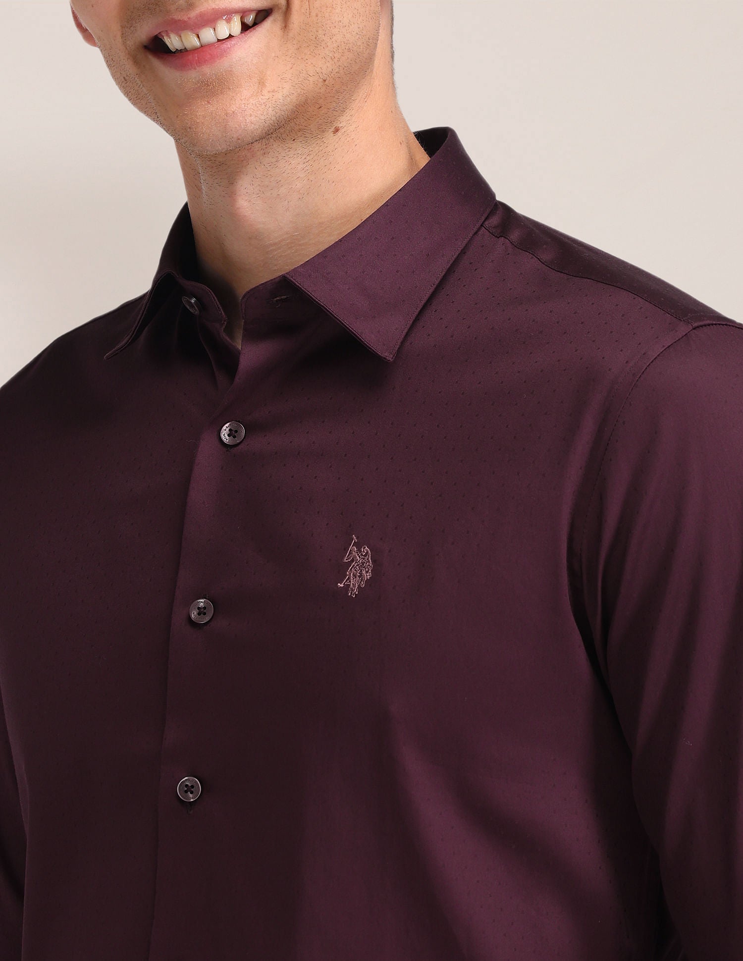 Regular Fit Satin Shirt Wine - U.S. Polo Assn. India | Large