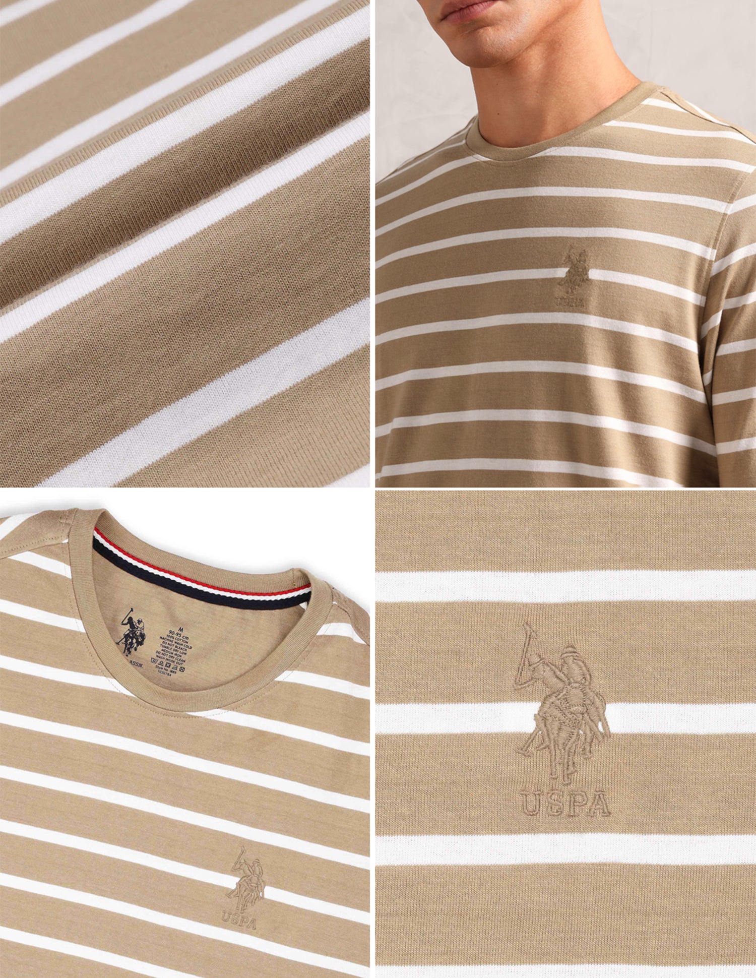 Horizontal Striped Pure Cotton I689 Lounge T-Shirt - Pack Of 1 Corn Stalk / White - U.S. POLO ASSN. | Large