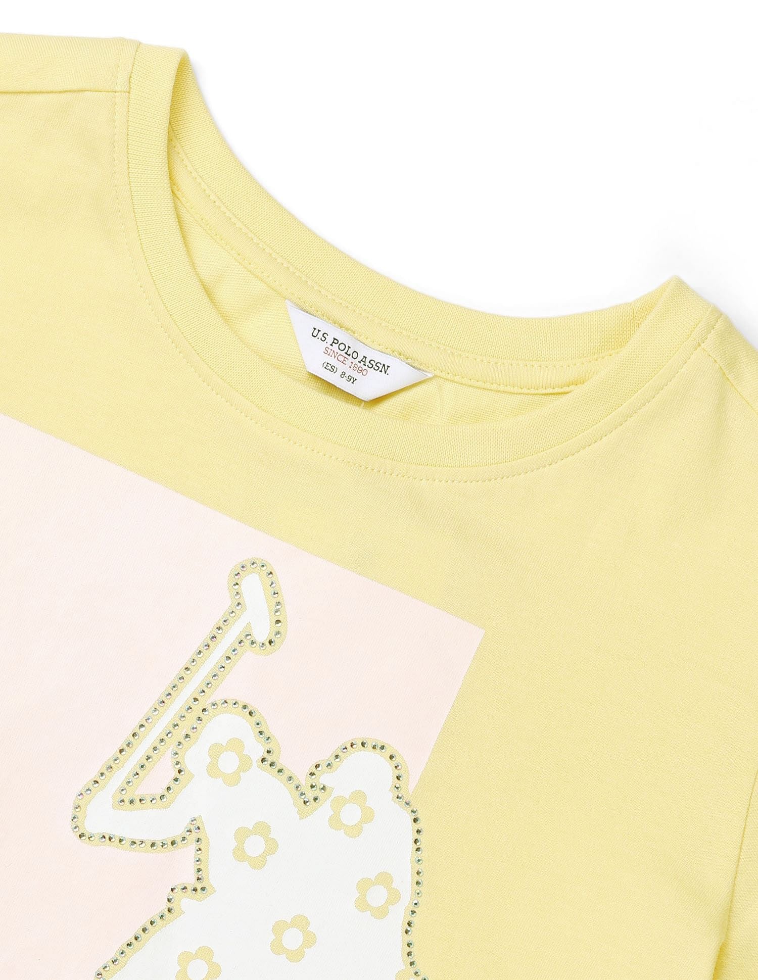 Girls Stud Detailed Relaxed Fit T-Shirt Yellow - U.S. POLO ASSN. | Large