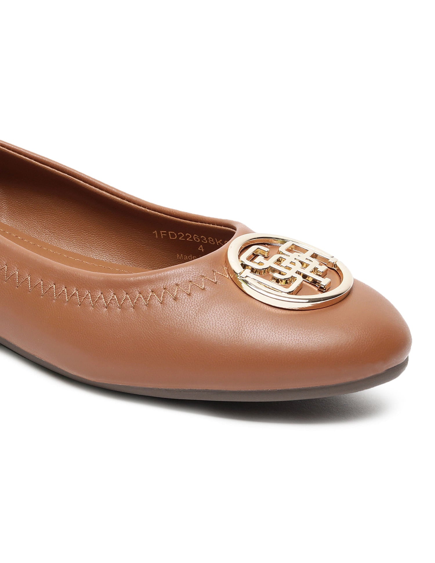 Metallic Logo Solid Ballerinas Tan - U.S. Polo Assn. India | Large