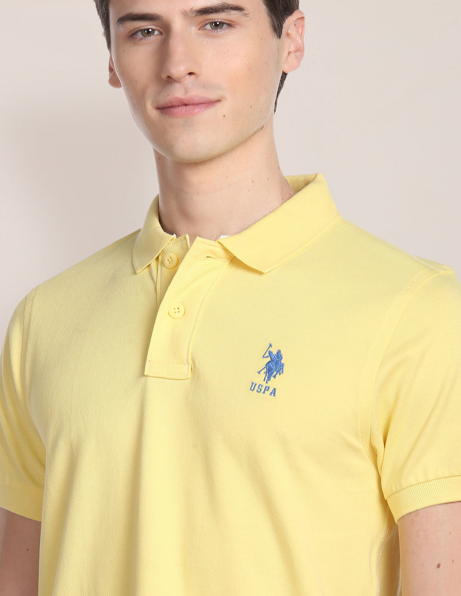 Ribbed Collar Solid Polo Shirt Yellow - U.S. POLO ASSN. | Large