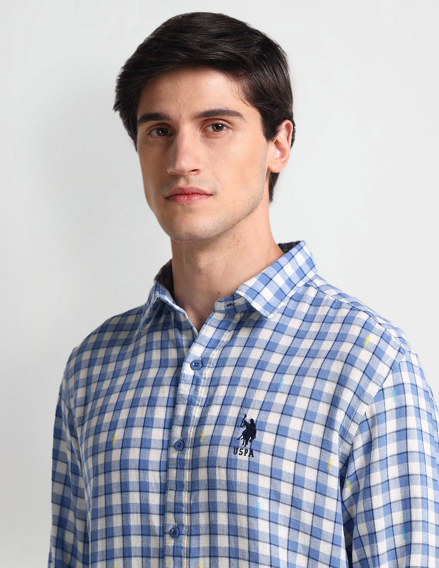 Shepherd Check Slim Shirt Blue - U.S. Polo Assn. India | Large