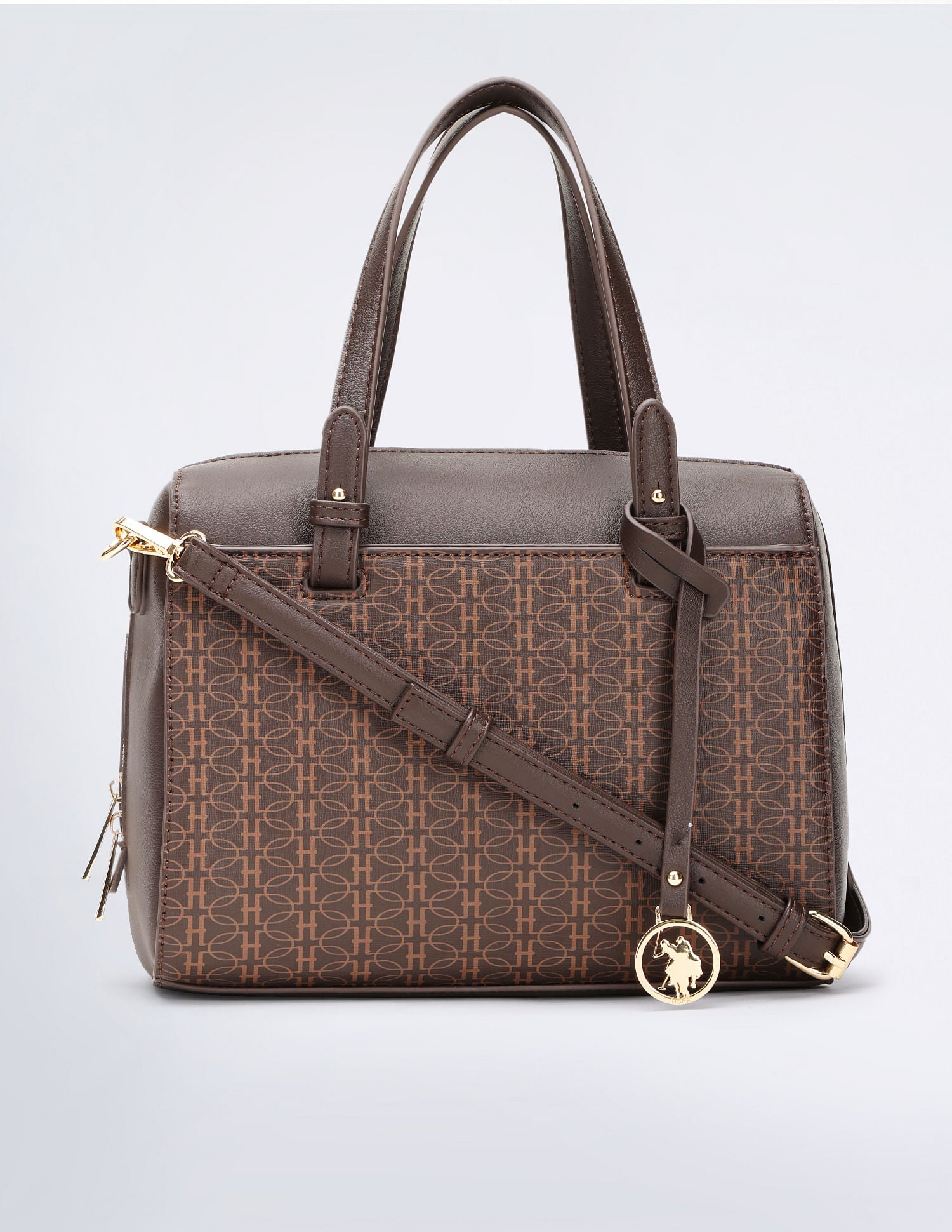 Geometric Print Bowler Handbag Brown - U.S. POLO ASSN. | Large