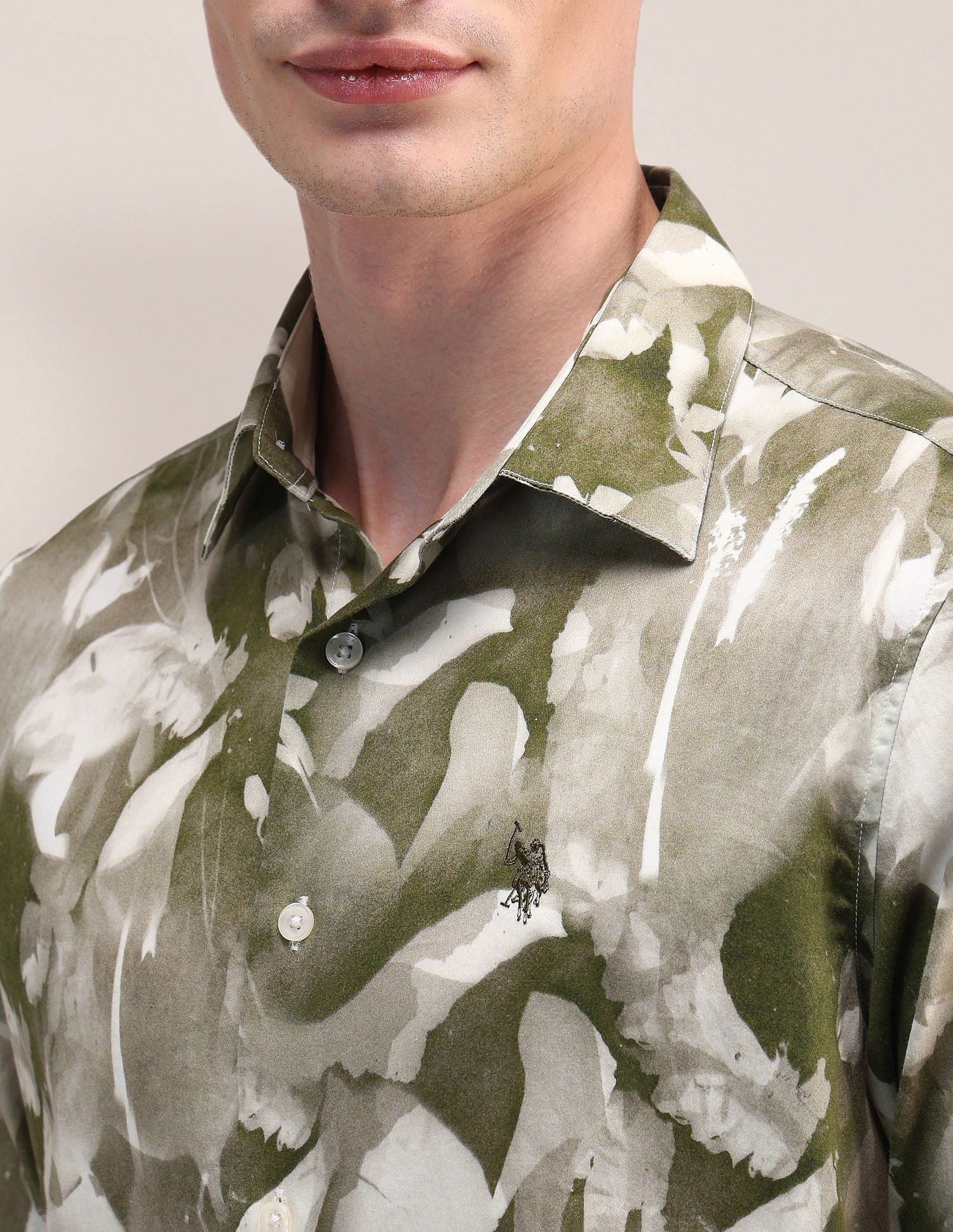 Regular Abstract Satin Shirt Olive - U.S. Polo Assn. India | Large