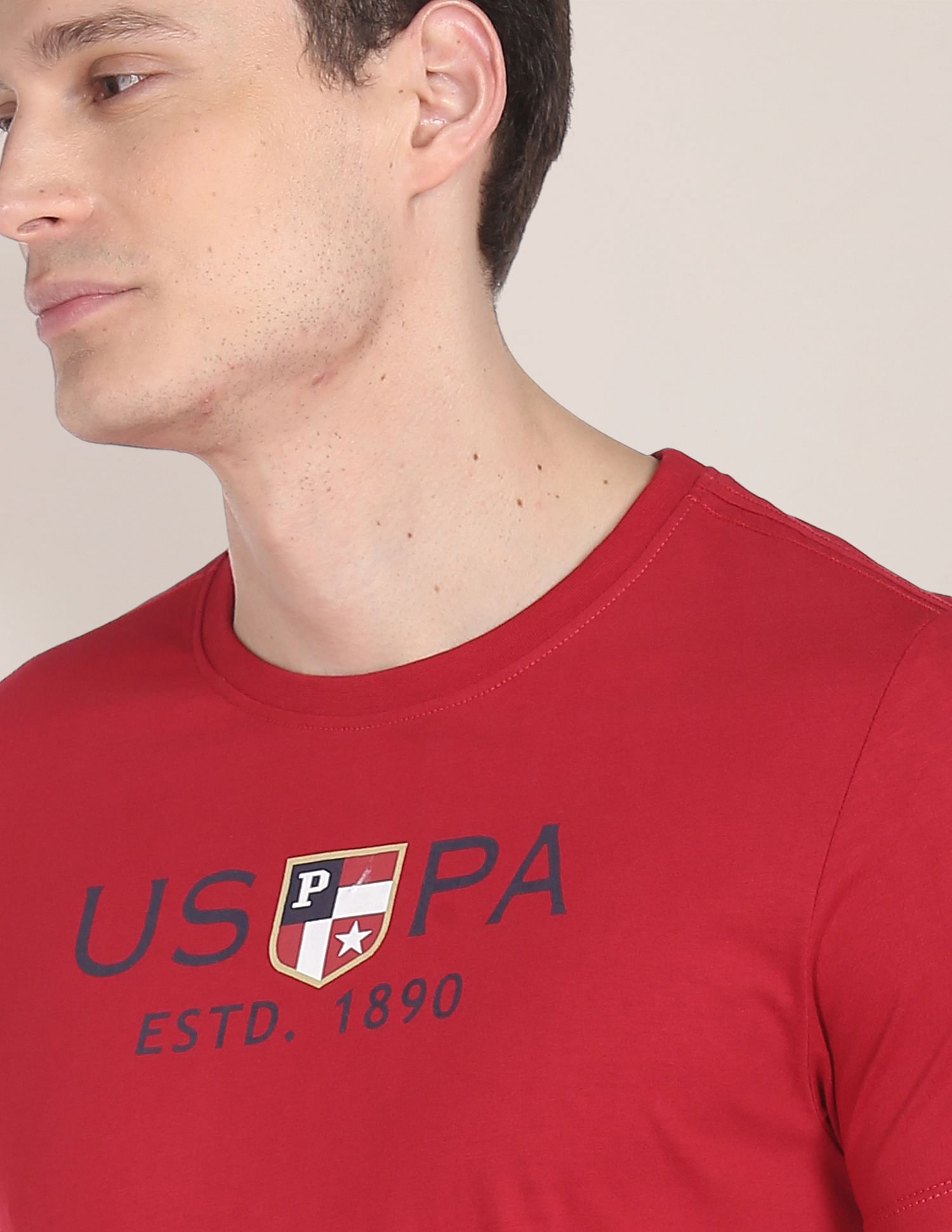 Crew Neck Brand Print Cotton T-Shirt Red - U.S. POLO ASSN. | Large