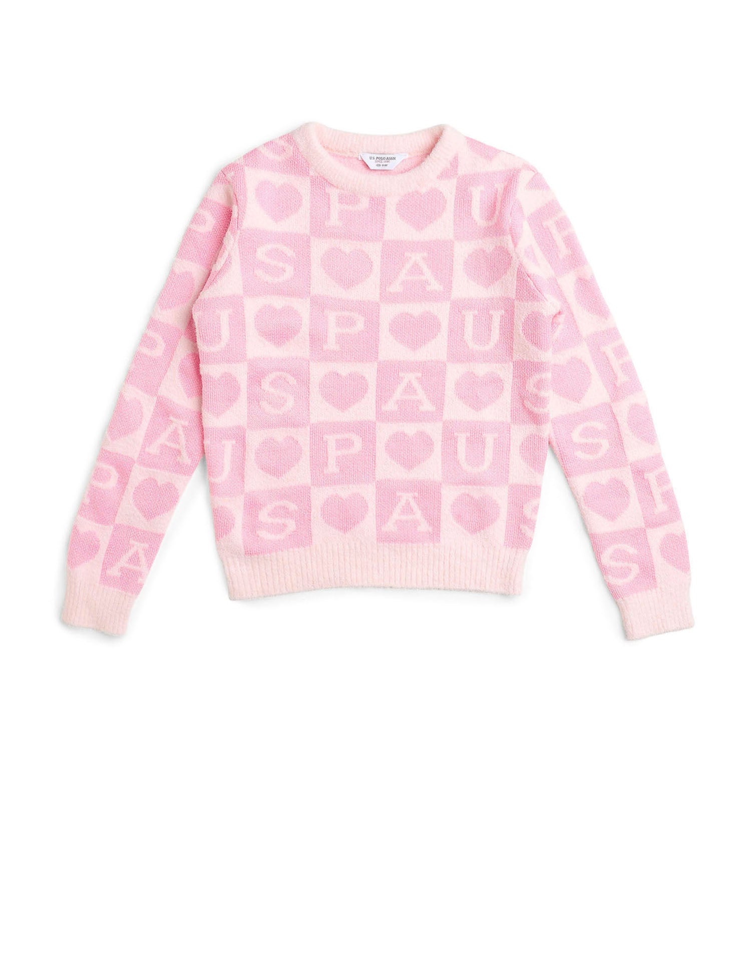 Girls Patterned Knit Sweatshirt Pink and Black - U.S. POLO ASSN. | Large