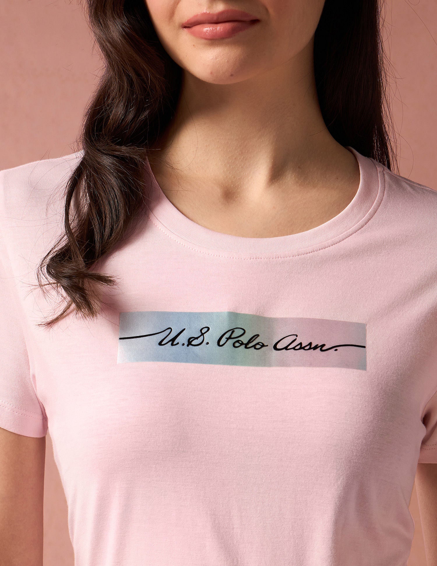 Rainbow Sticker Print Cotton T-Shirt Light Pink - U.S. POLO ASSN. | Large