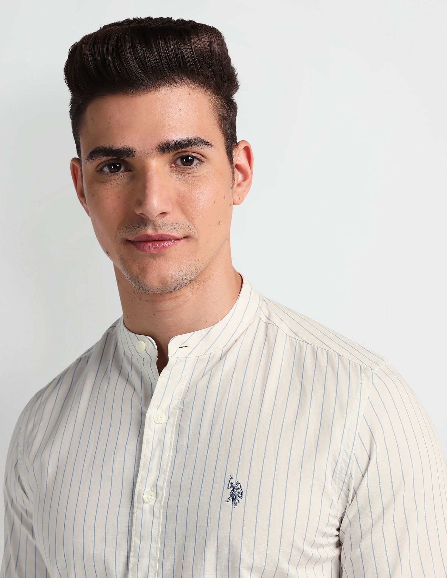 Mandarin Collar Slim Fit Shirt Ivory - U.S. Polo Assn. India | Large