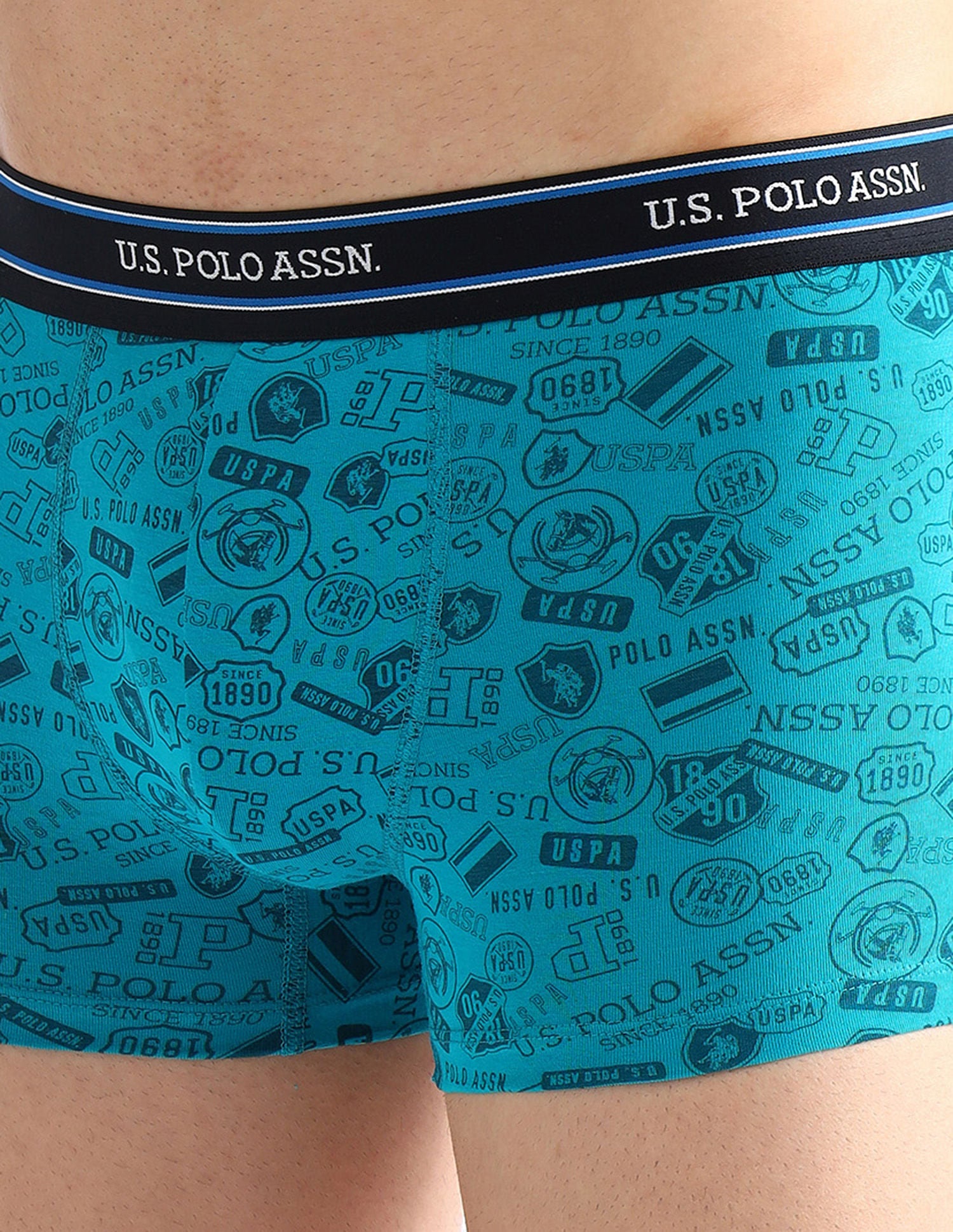 Elasticized Waist Printed I616 Trunks - Pack Of 2 Black and Tile Blue - U.S. POLO ASSN. | Large