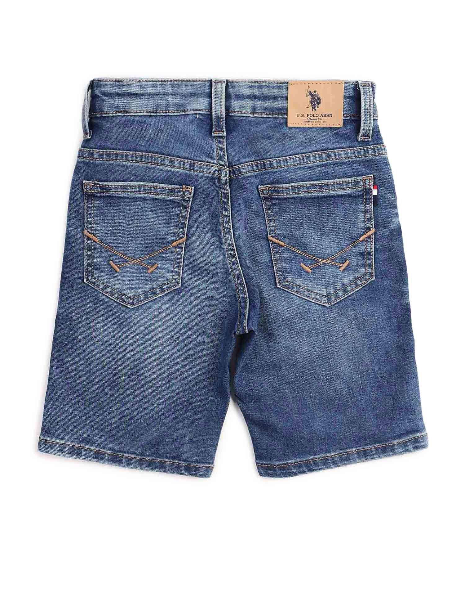 Boys Solid Regular Fit Denim Shorts Mid Wash - U.S. POLO ASSN. | Large