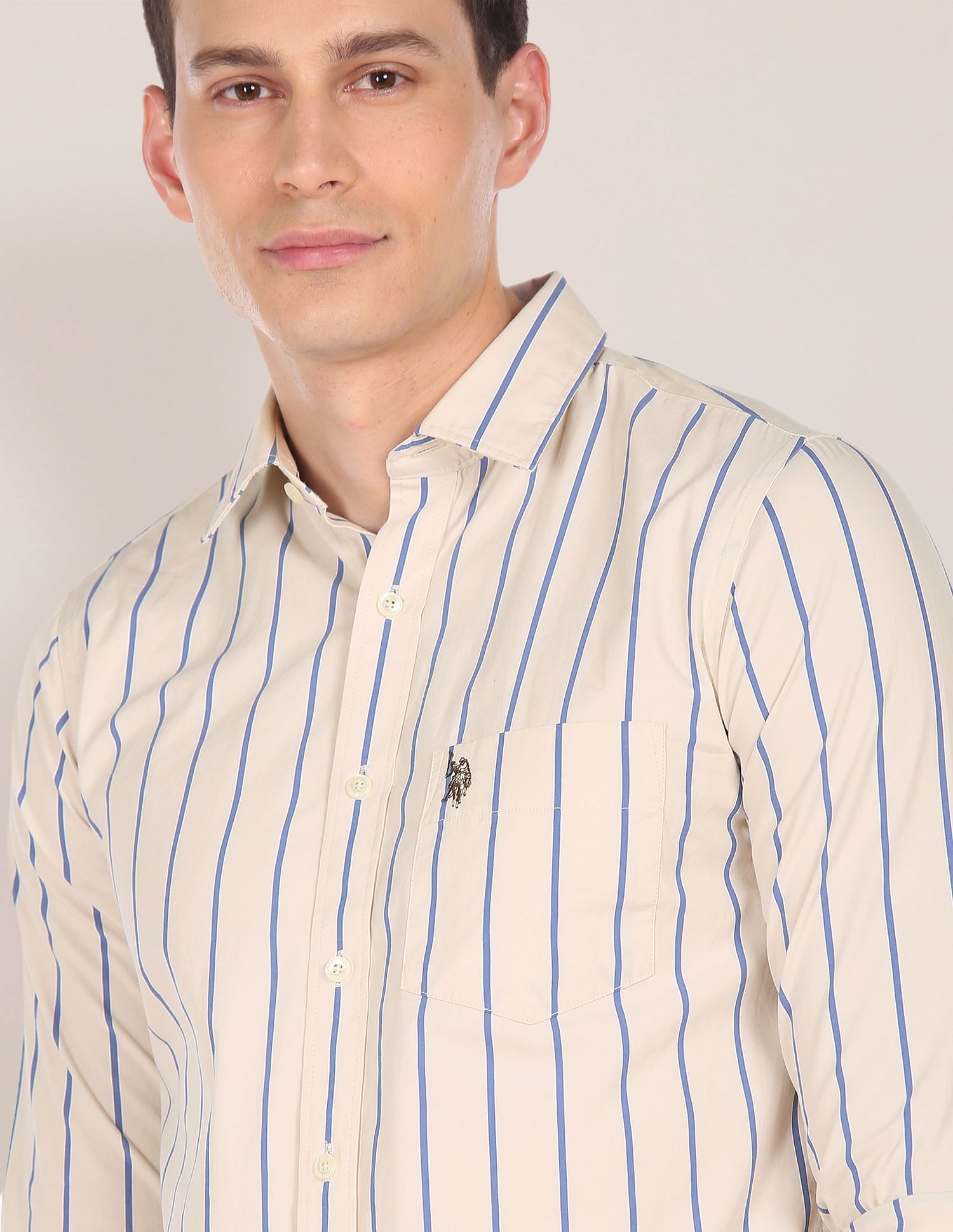 Premium Cotton Striped Casual Shirt Beige - U.S. Polo Assn. India | Large
