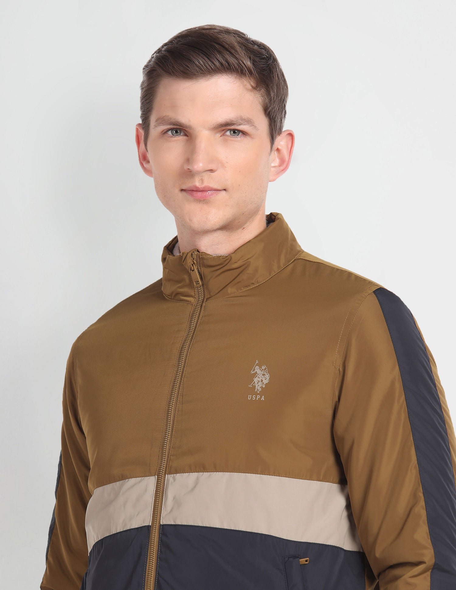 Lightweight Colour Block Jacket Brown and Navy - U.S. Polo Assn. India | Large