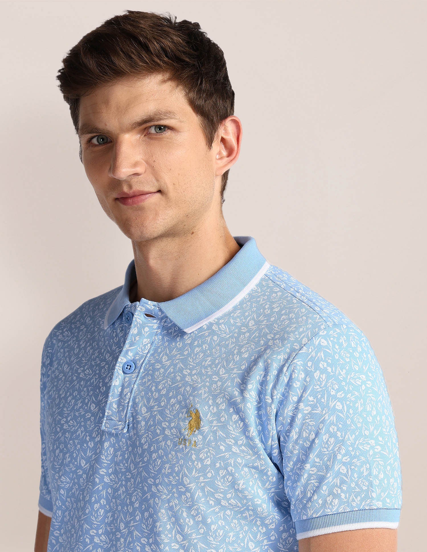 Floral Print Slim Fit Polo Shirt Blue - U.S. POLO ASSN. | Large