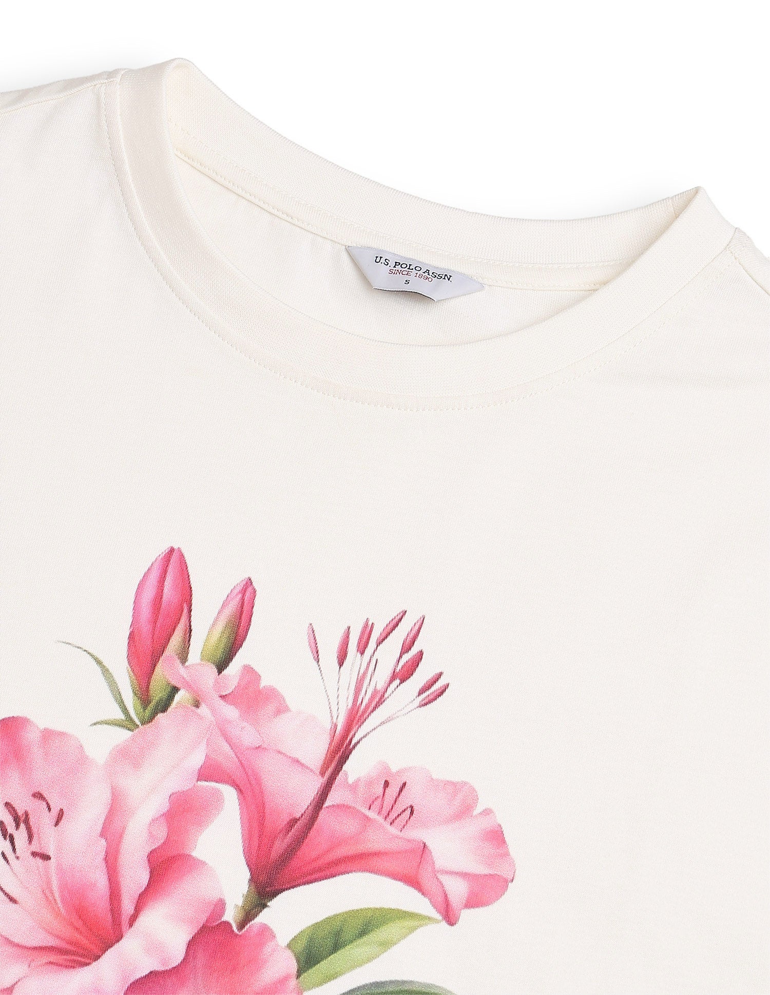 Floral Printed Boxy Fit Crew Neck T-Shirt Off White - U.S. Polo Assn. India | Large