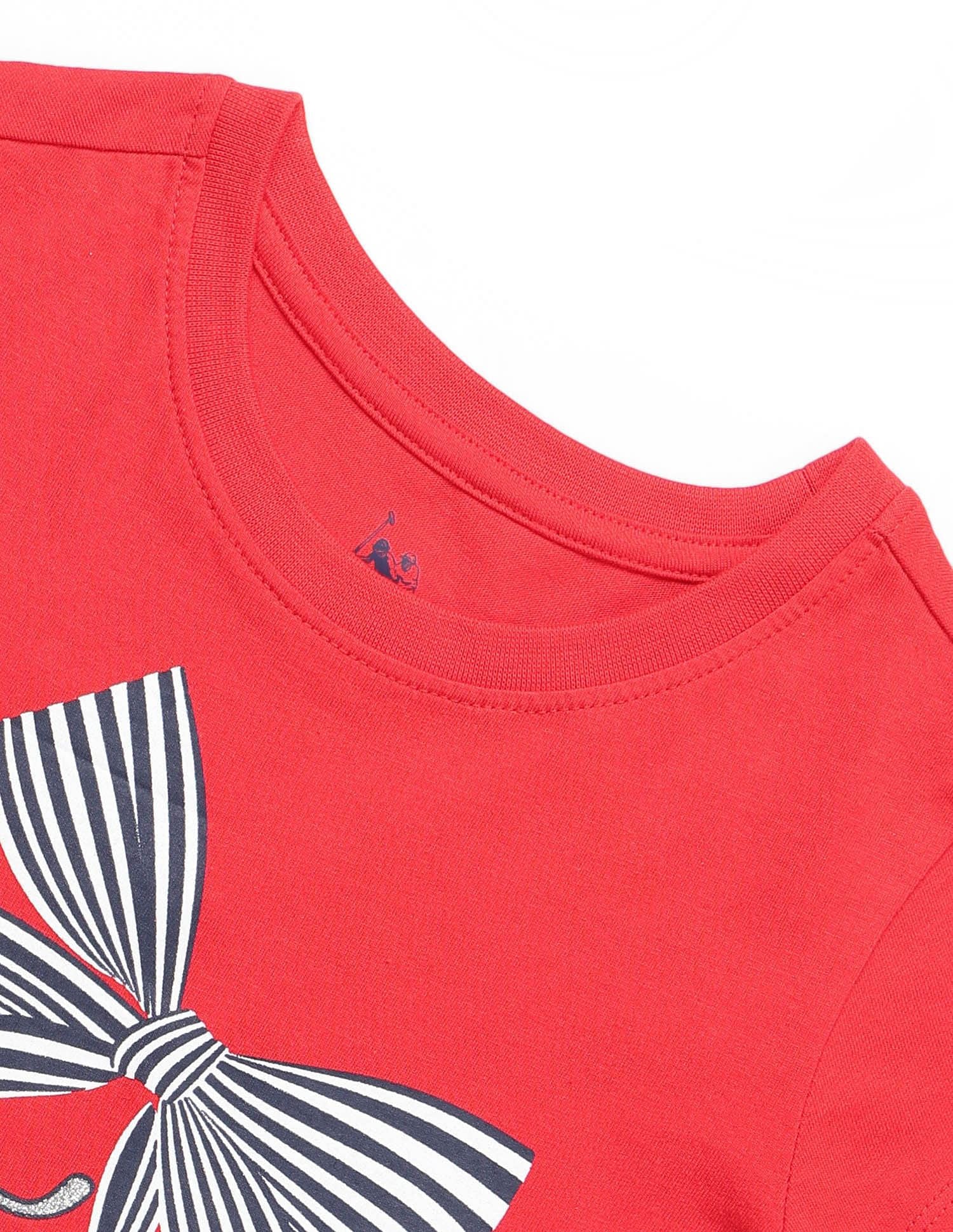 Girls Bow Print Regular Fit T-Shirt Red - U.S. POLO ASSN. | Large