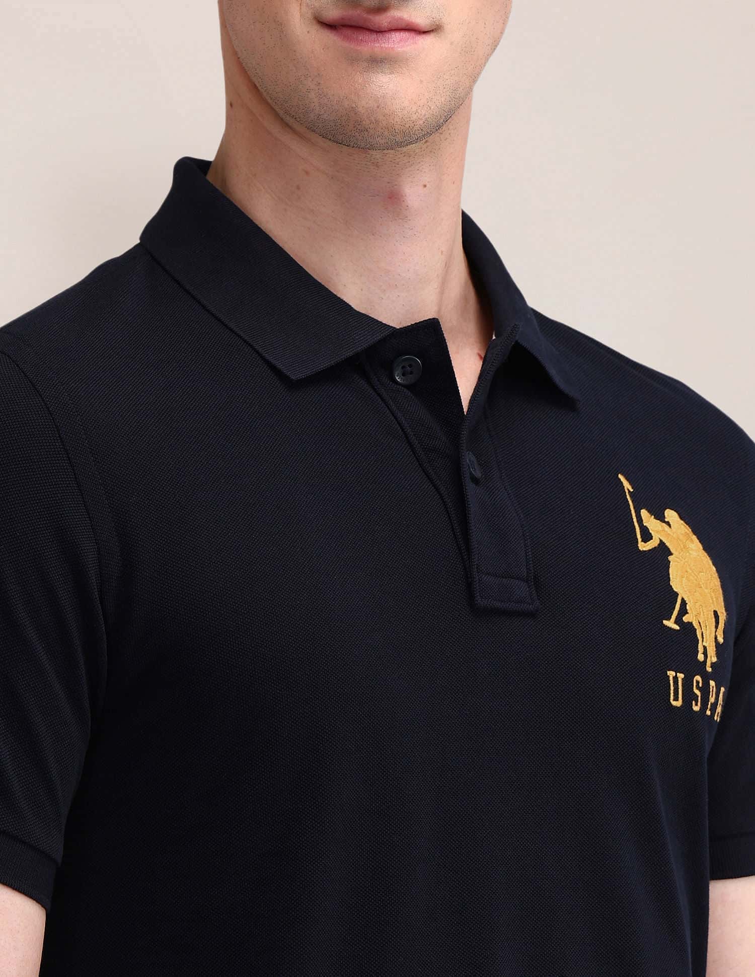 Pure Cotton Solid Slim Fit Polo Shirt Navy - U.S. POLO ASSN. | Large