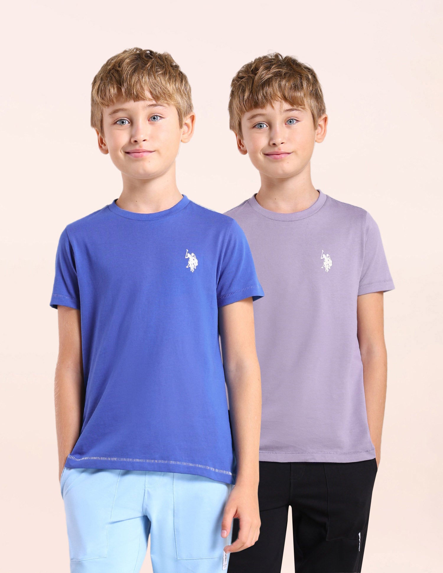Boys Comfort Fit Pure Cotton T-Shirt - Pack Of 2 Blue and Purple - U.S. POLO ASSN. | Large