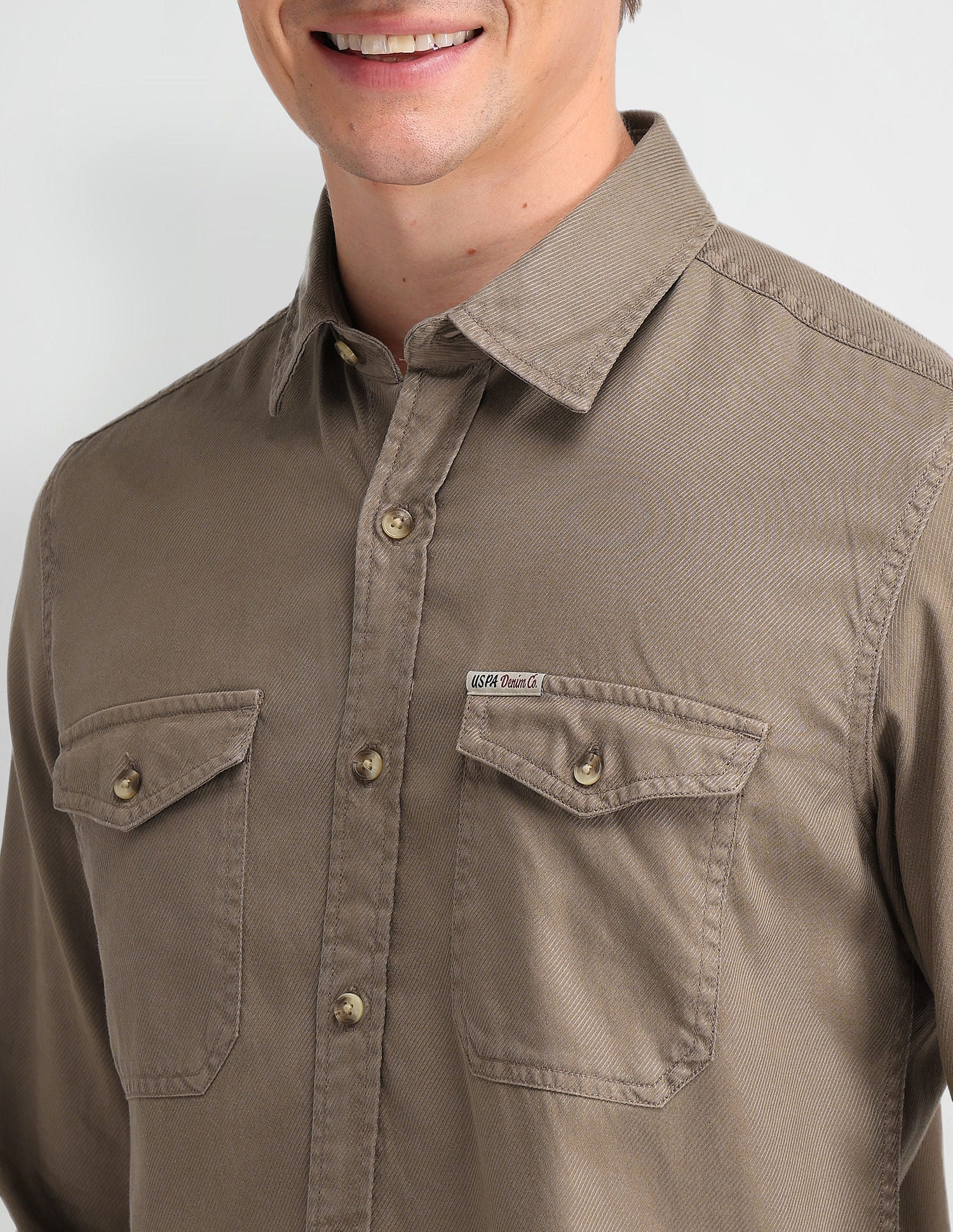 Slim Fit Cavalry Twill Shirt Light Khaki - U.S. Polo Assn. India | Large
