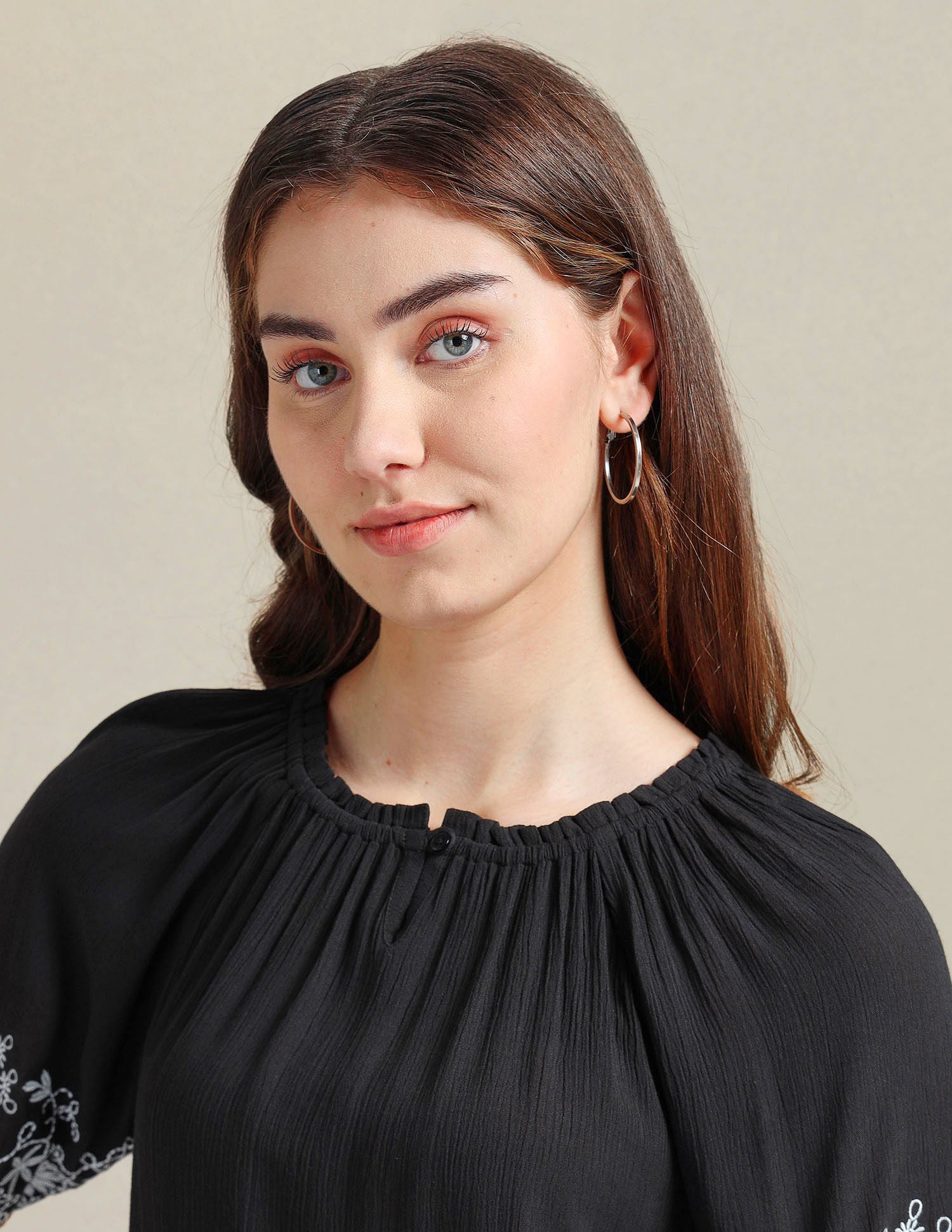 Crinkle Viscose Embroidered Top Black - U.S. Polo Assn. India | Large
