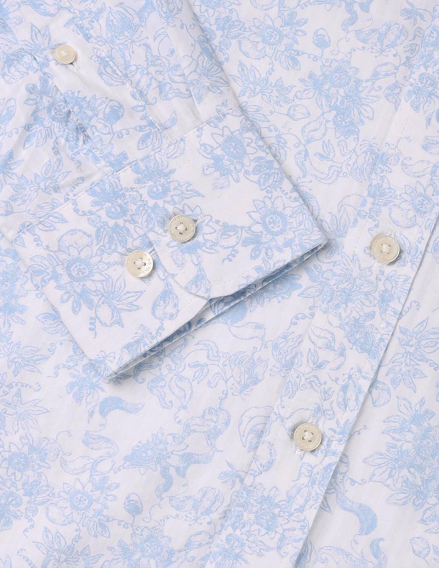 Floral Printed Tailored Fit Shirt Light Blue - U.S. POLO ASSN. | Large