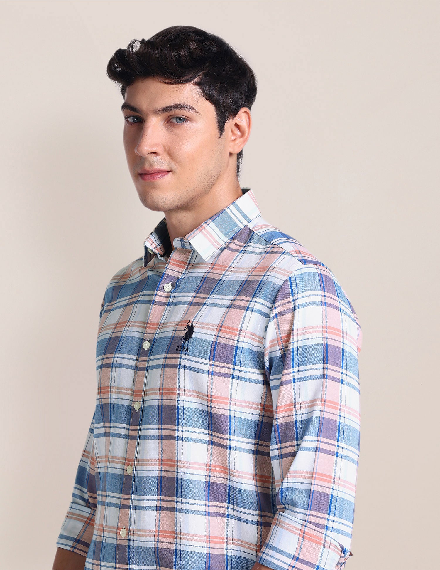 Tartan Check Tailored Fit Shirt Peach - U.S. POLO ASSN. | Large