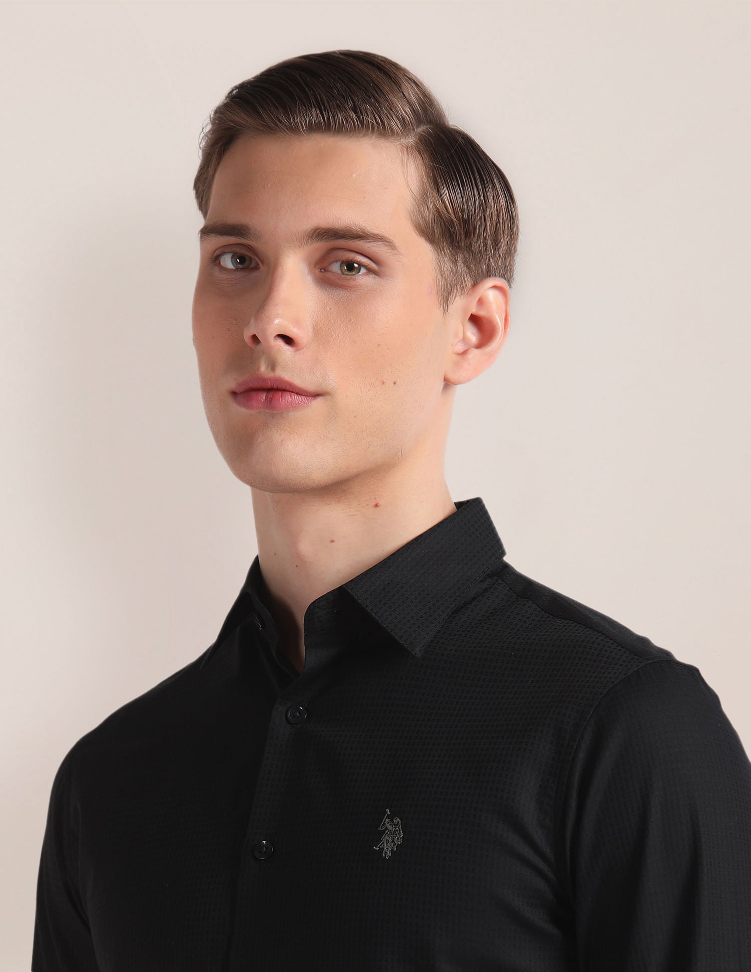 Premium Cotton Dobby Shirt Black - U.S. Polo Assn. India | Large