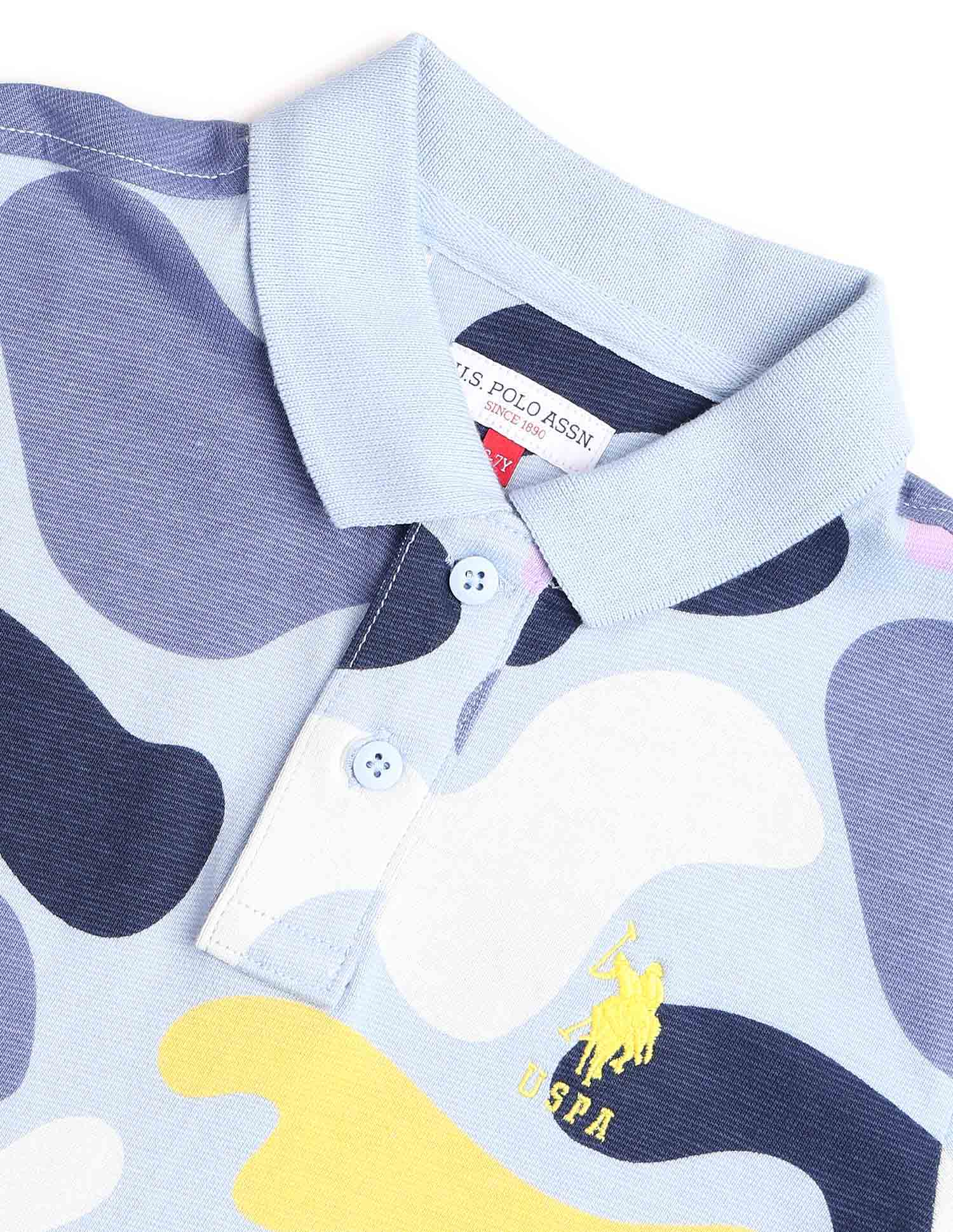 Boys Regular Fit Abstract Printed Polo Shirt Light Blue - U.S. POLO ASSN. | Large