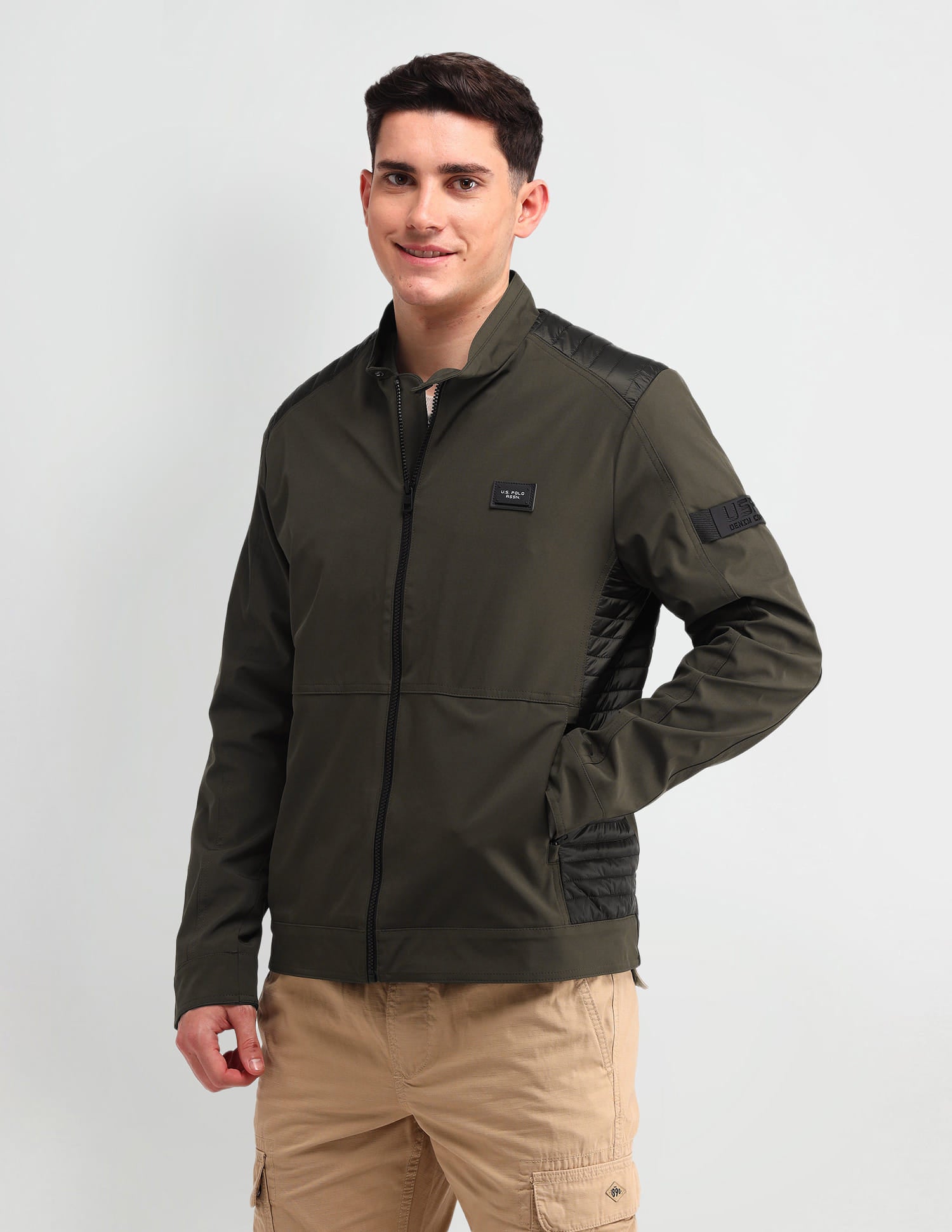 Colour Blocked Regular Fit Jacket Olive - U.S. Polo Assn. India | Large