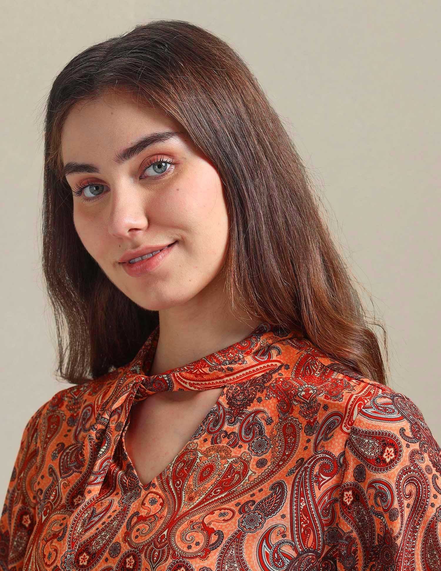 Paisley Print Viscose Top Orange - U.S. Polo Assn. India | Large