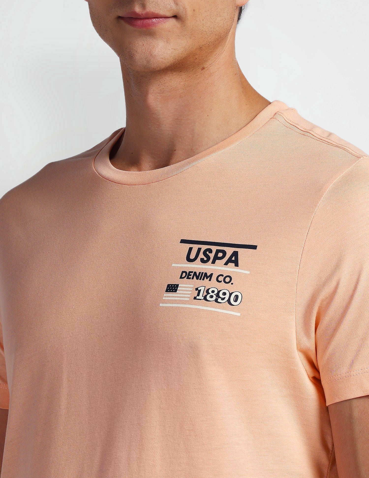 Brand Print Muscle Fit T-Shirt Peach - U.S. Polo Assn. India | Large