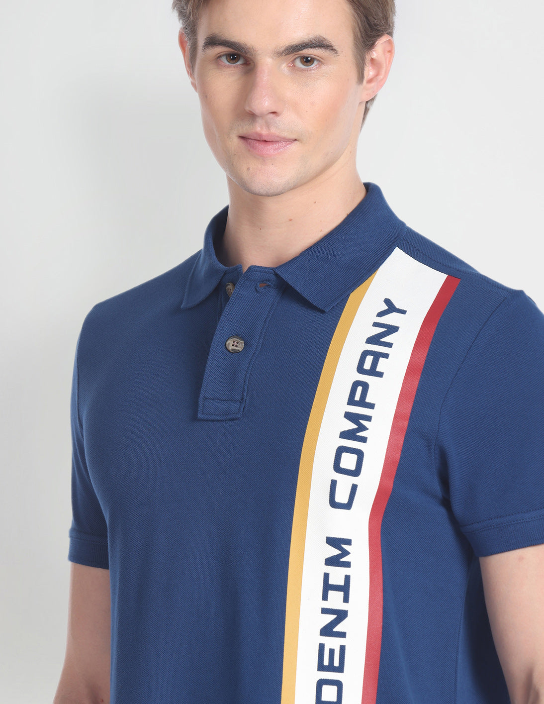 Ribbed Collar Brand Print Polo Shirt Navy - U.S. Polo Assn. India | Large
